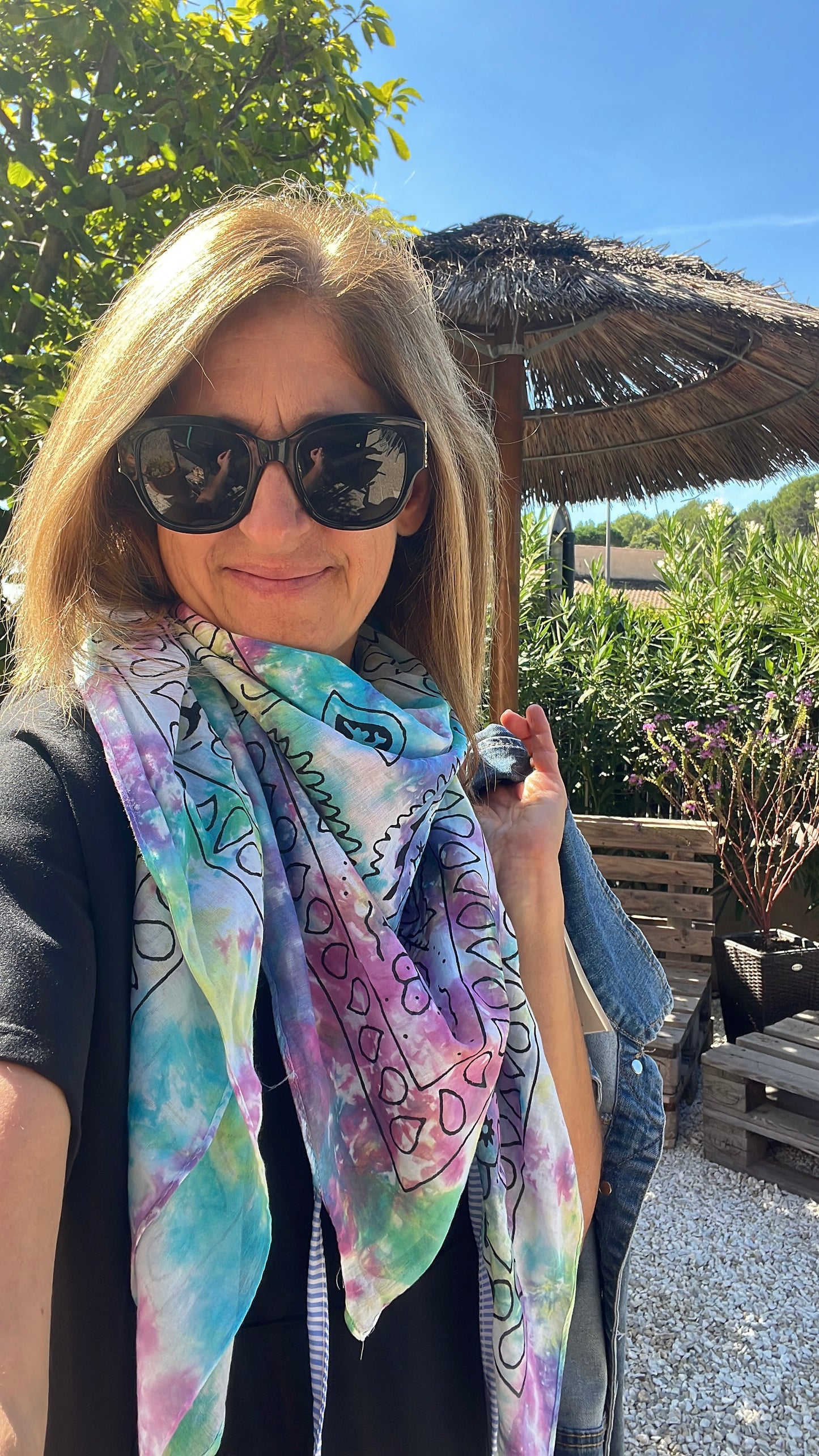 FOULARD GRAND CARRE TIE AND DIE MULTICOLORE "BANDANA"