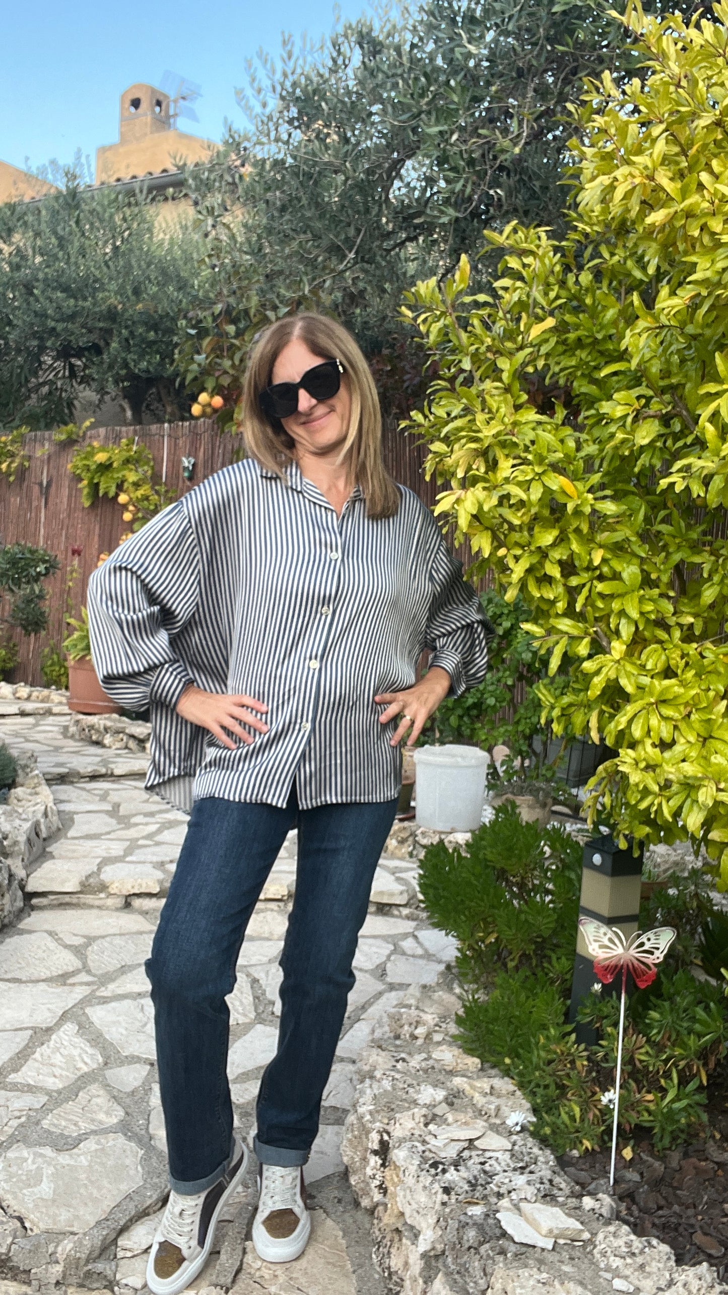 CHEMISIER RAYE BLEU/BEIGE "SOIE"