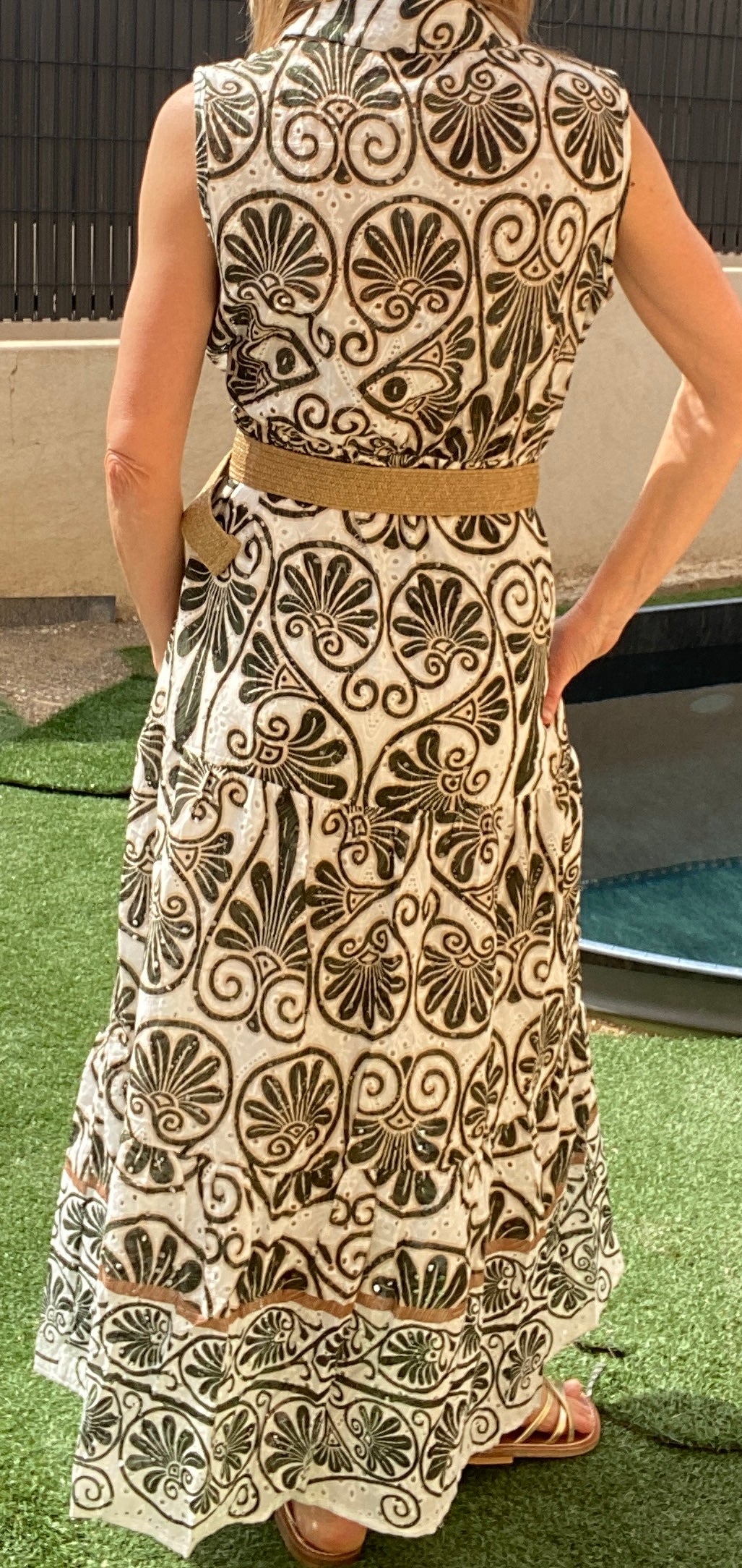 Robe longue kaki/blanc "Caprice d'été"