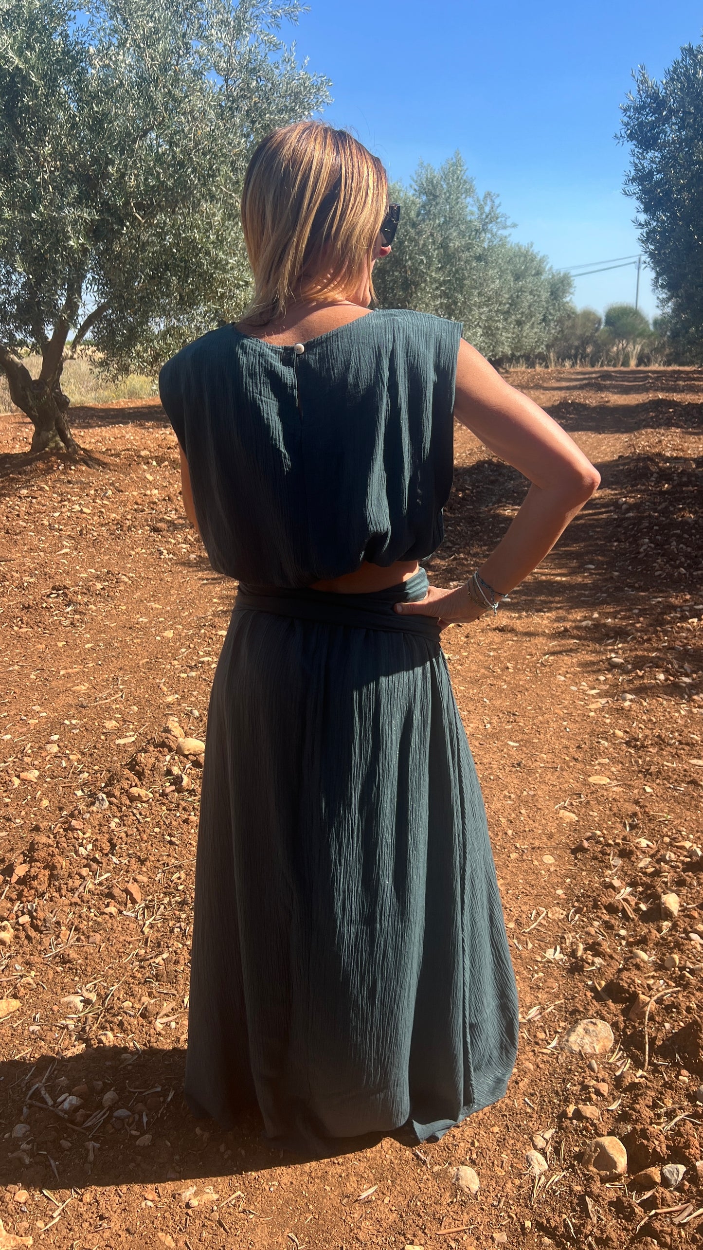 ENSEMBLE VERT CANARD JUPE/TOP