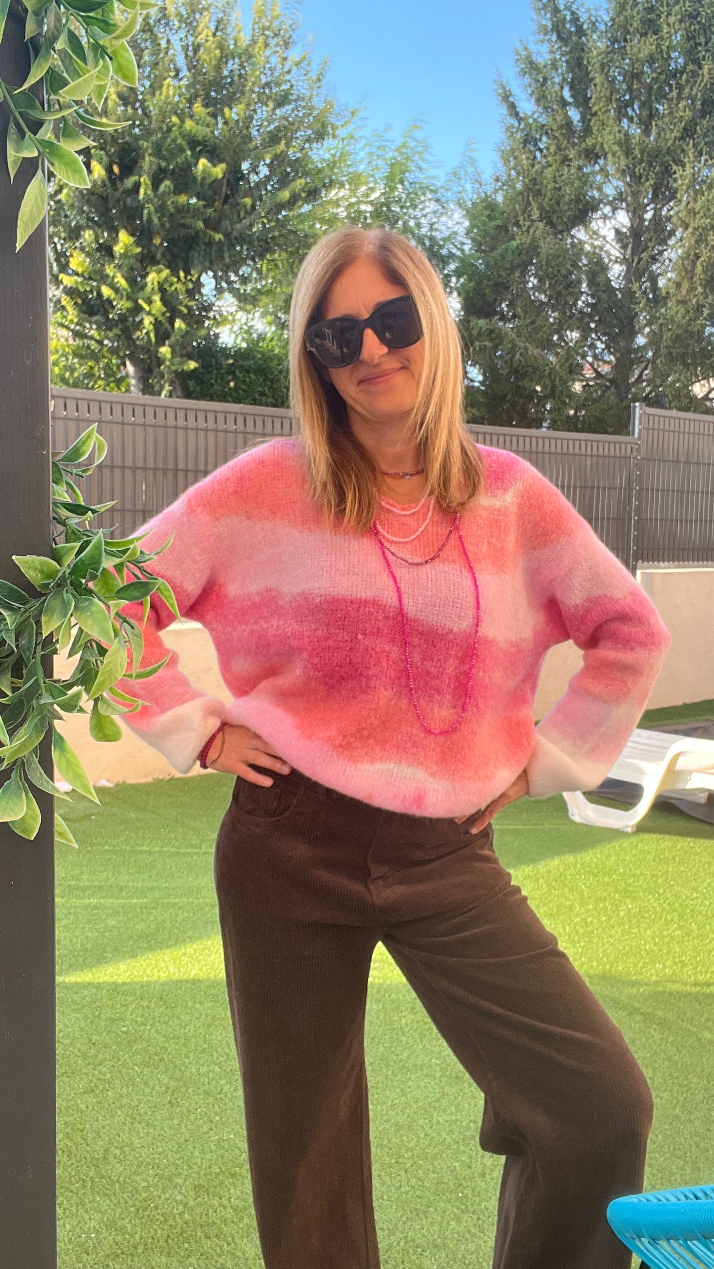 PULL ROSE DEGRADE MANCHES LONGUES "MULTICOLORE"