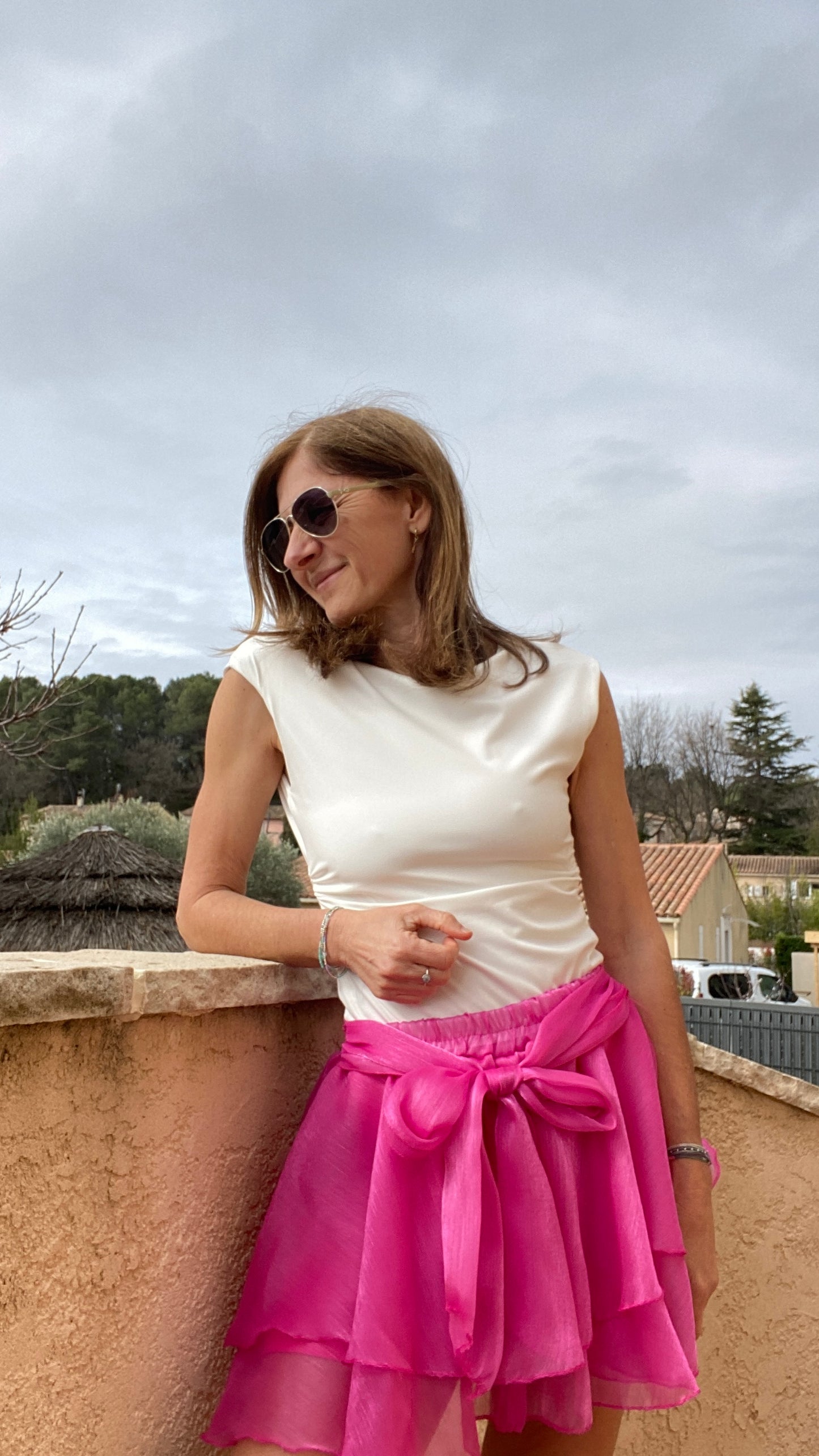 Jupe fluide fuchsia "Céleste"