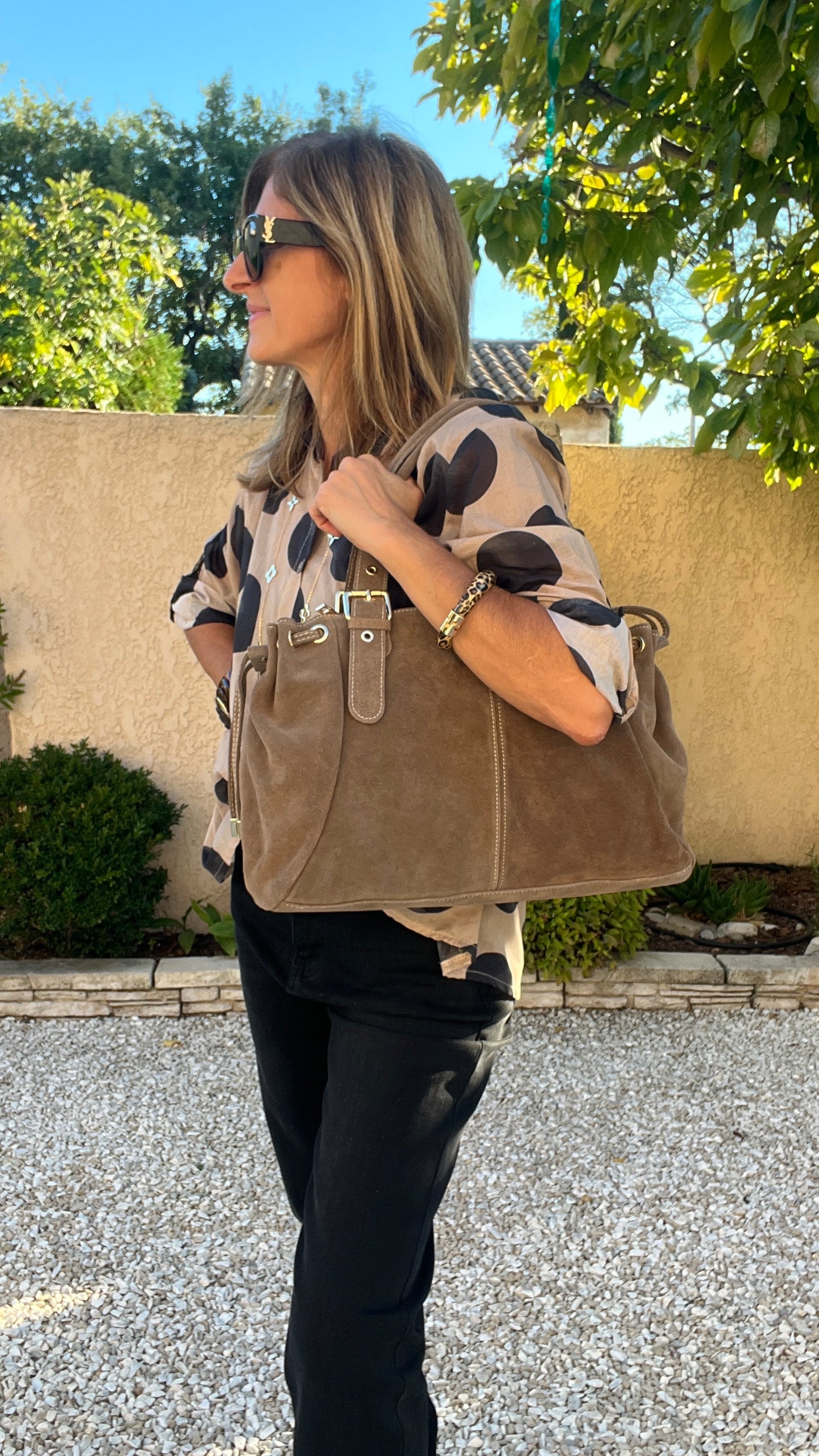 SAC EN CUIR SUEDE TAUPE