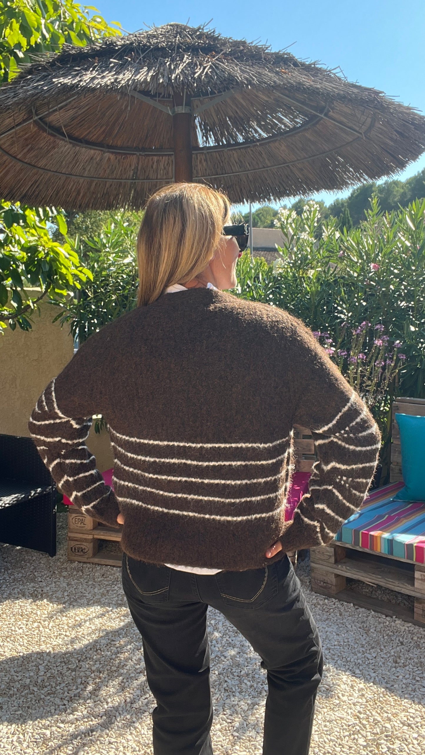 GILET RAYE CHOCOLAT & BLANC "VICTOIRE"