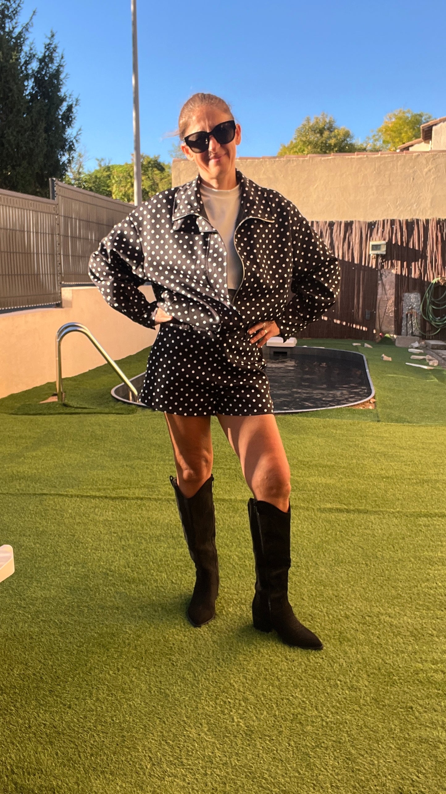 VESTE MANCHES LONGUES NOIR A POIS BLANC "AUTOMNE"