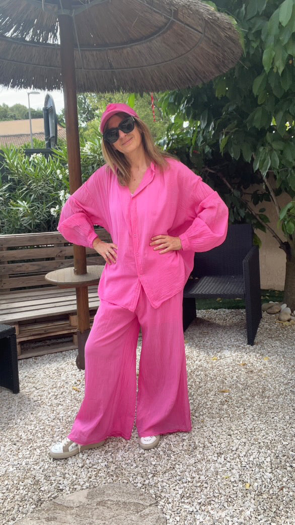 Pantalon fluide rose fuchsia "RIO"