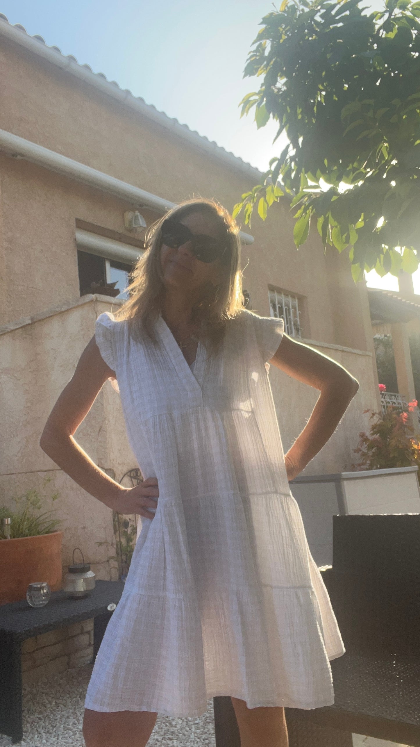 Robe courte blanc & beige