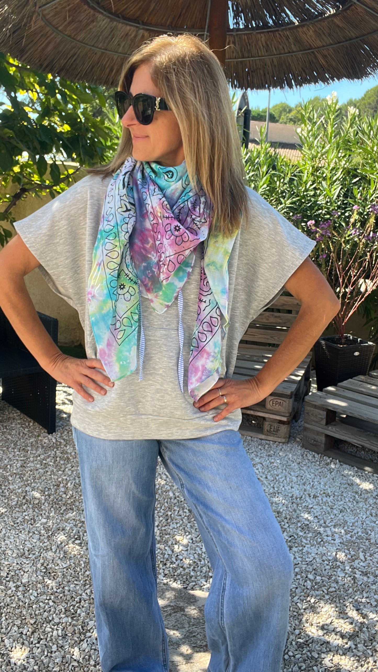 FOULARD GRAND CARRE TIE AND DIE MULTICOLORE "BANDANA"
