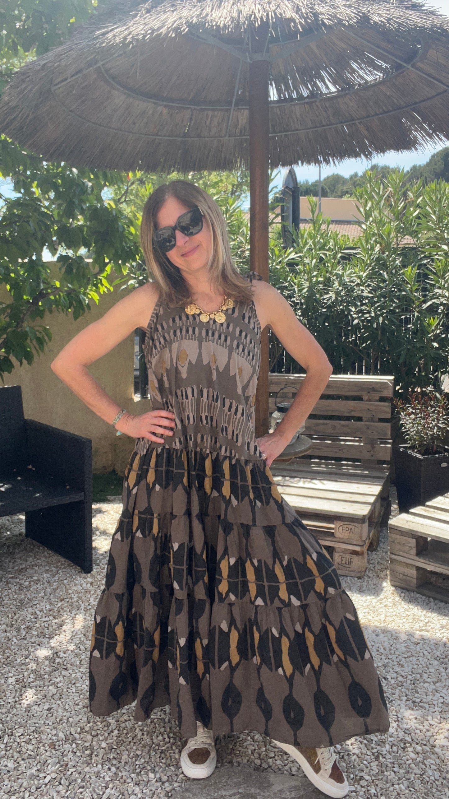 ROBE LONGUE CHOCOLAT/NOIRE/JAUNE