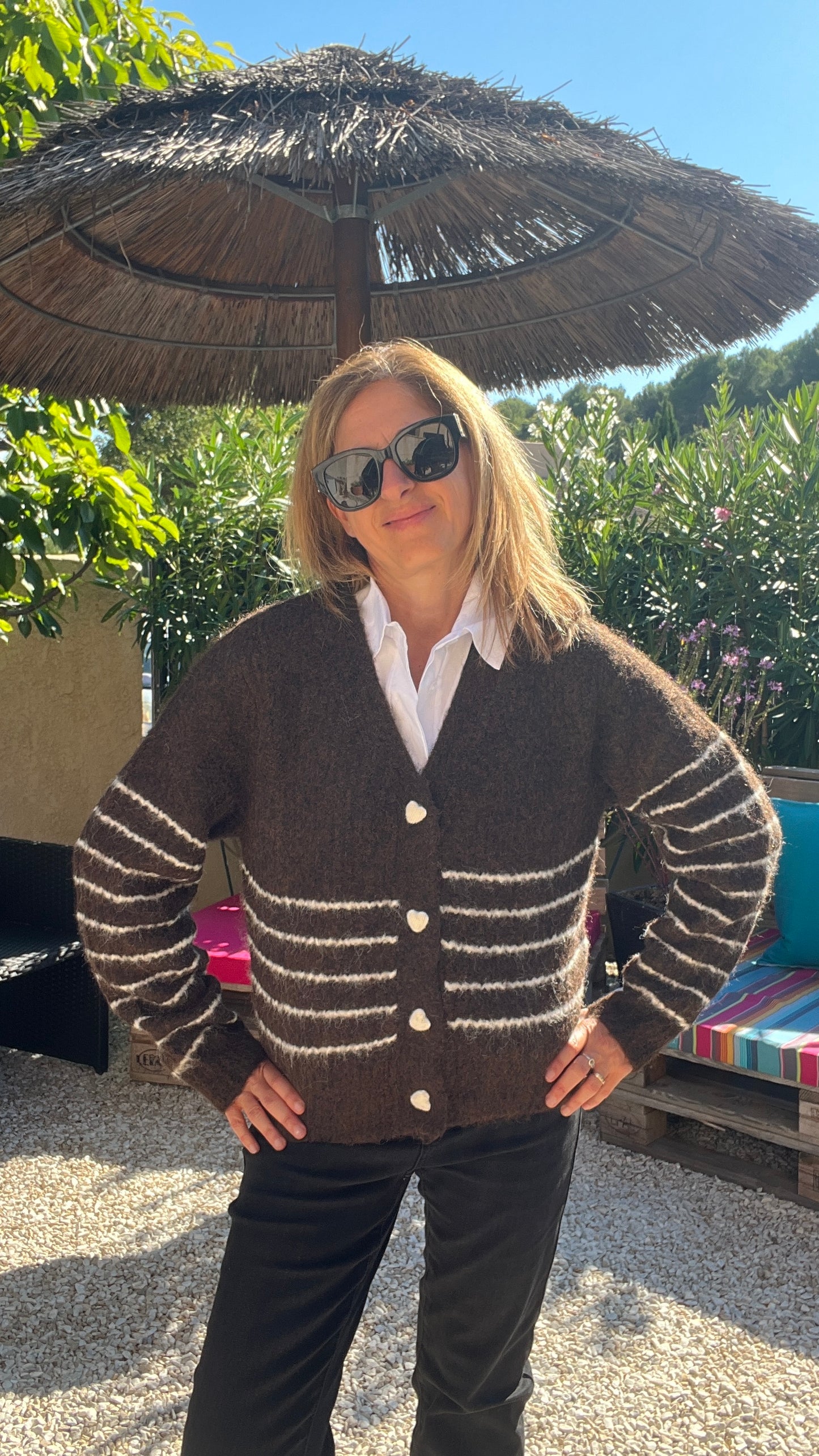GILET RAYE CHOCOLAT & BLANC "VICTOIRE"