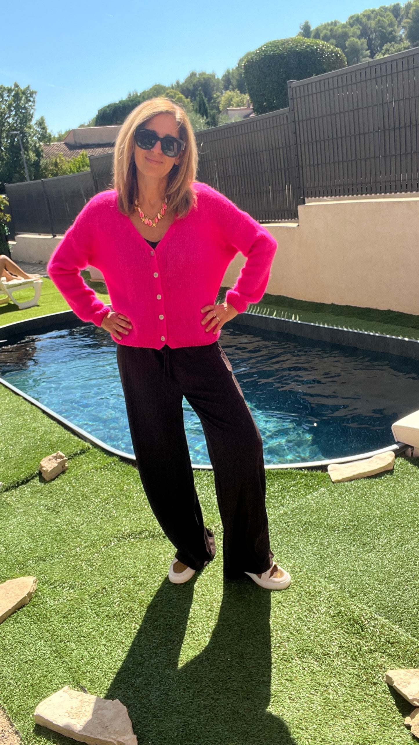 GILET ROSE FLUO MANCHES LONGUES "MAYA"