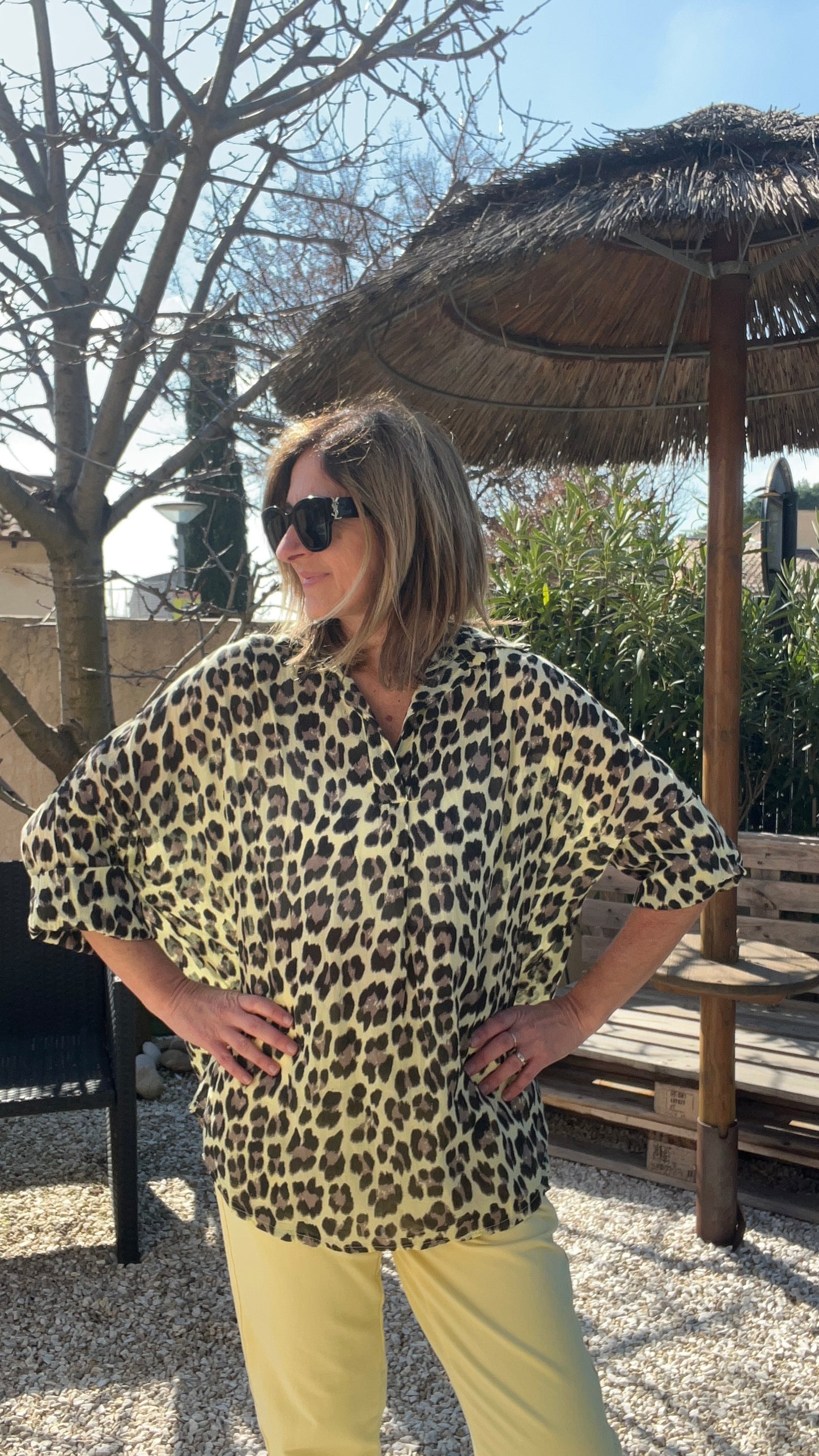 CHEMISIER LEOPARD JAUNE/NOIR COLORE