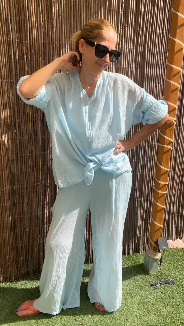 Pantalon fluide bleu ciel "RIO"