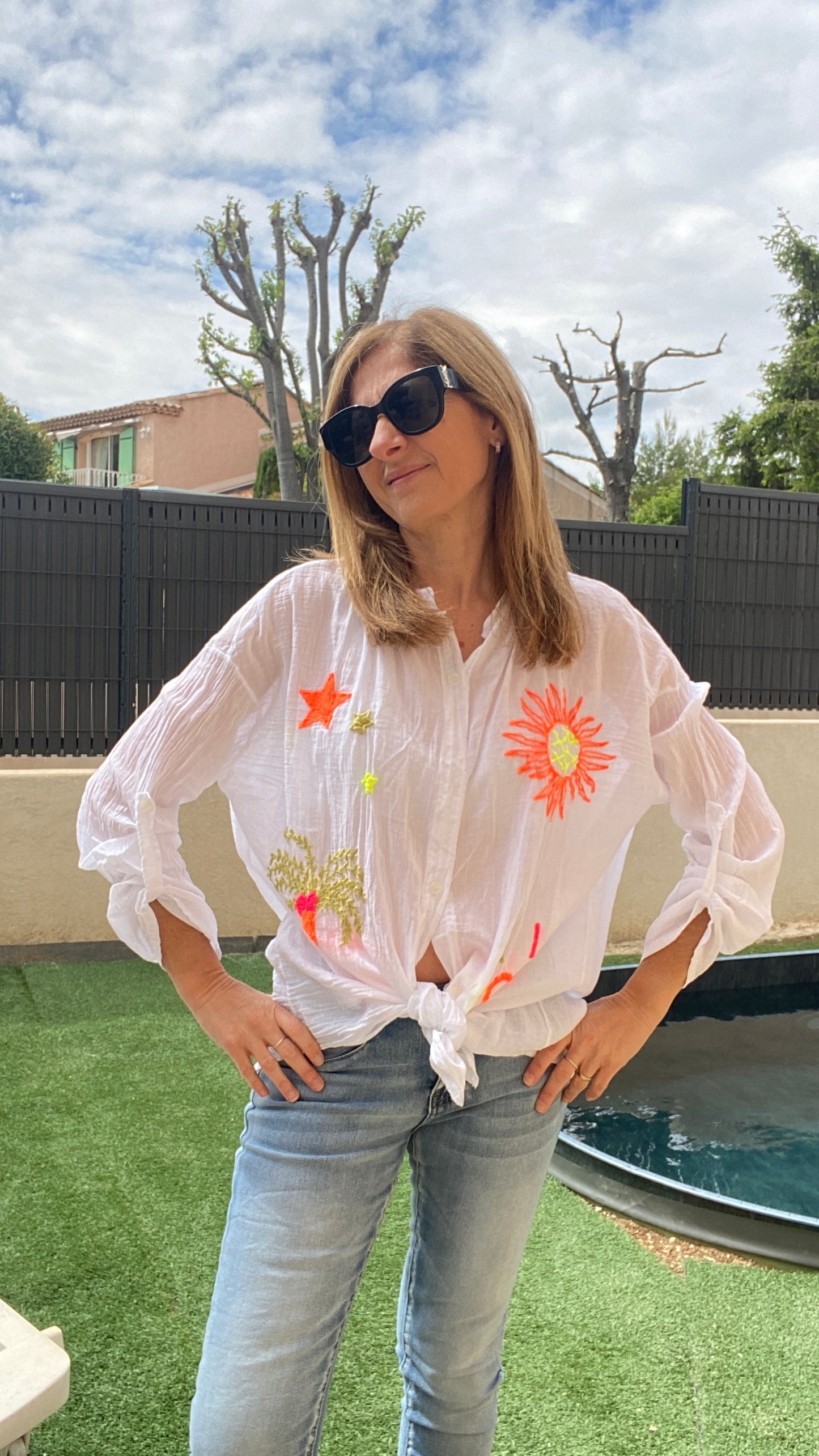 Chemise blanche motif fluo "Soleil"