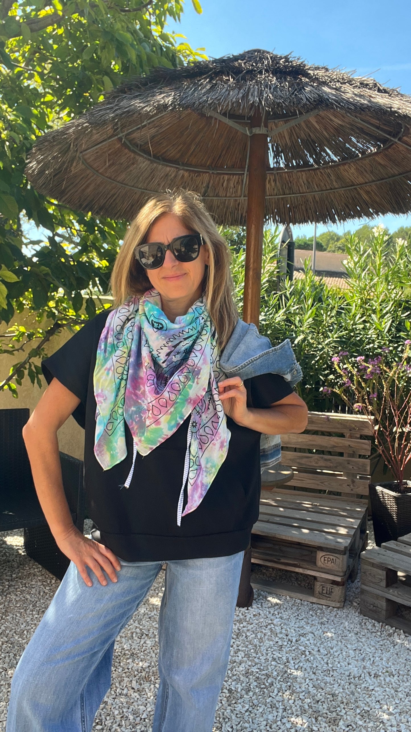 FOULARD GRAND CARRE TIE AND DIE MULTICOLORE "BANDANA"