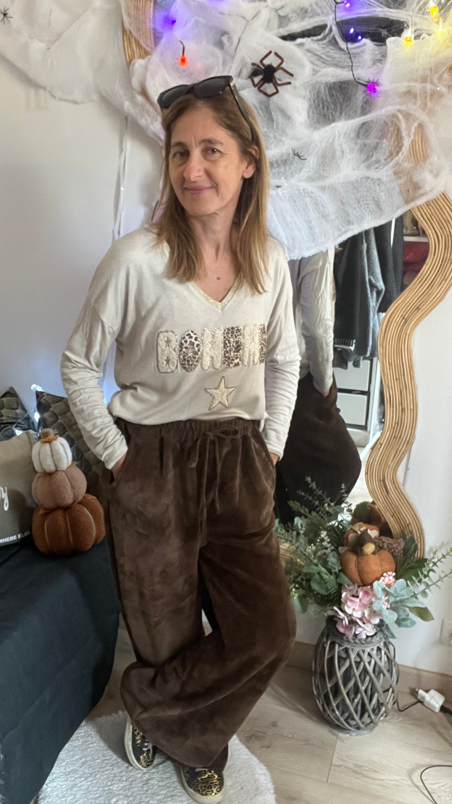 PANTALON FLUIDE VELOURS "CHOCOLAT"