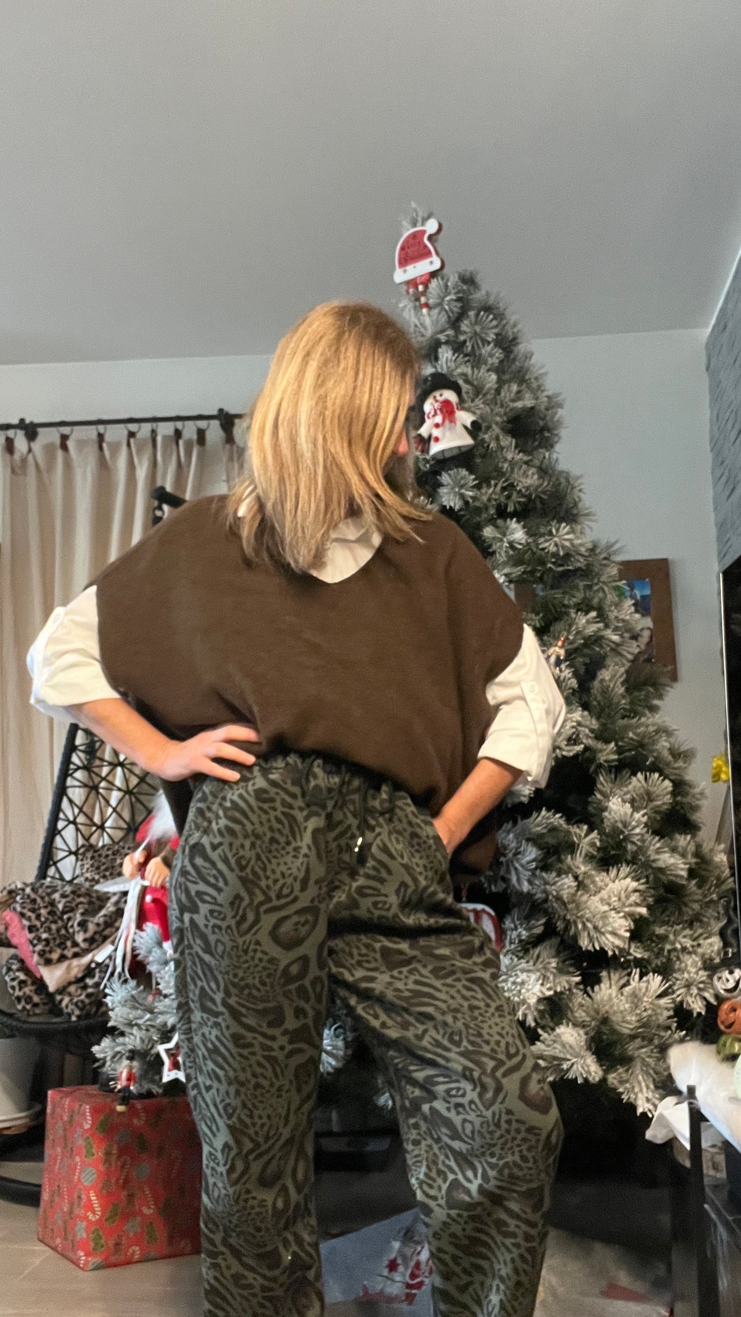 PANTALON KAKI/NOIR LEOPARD