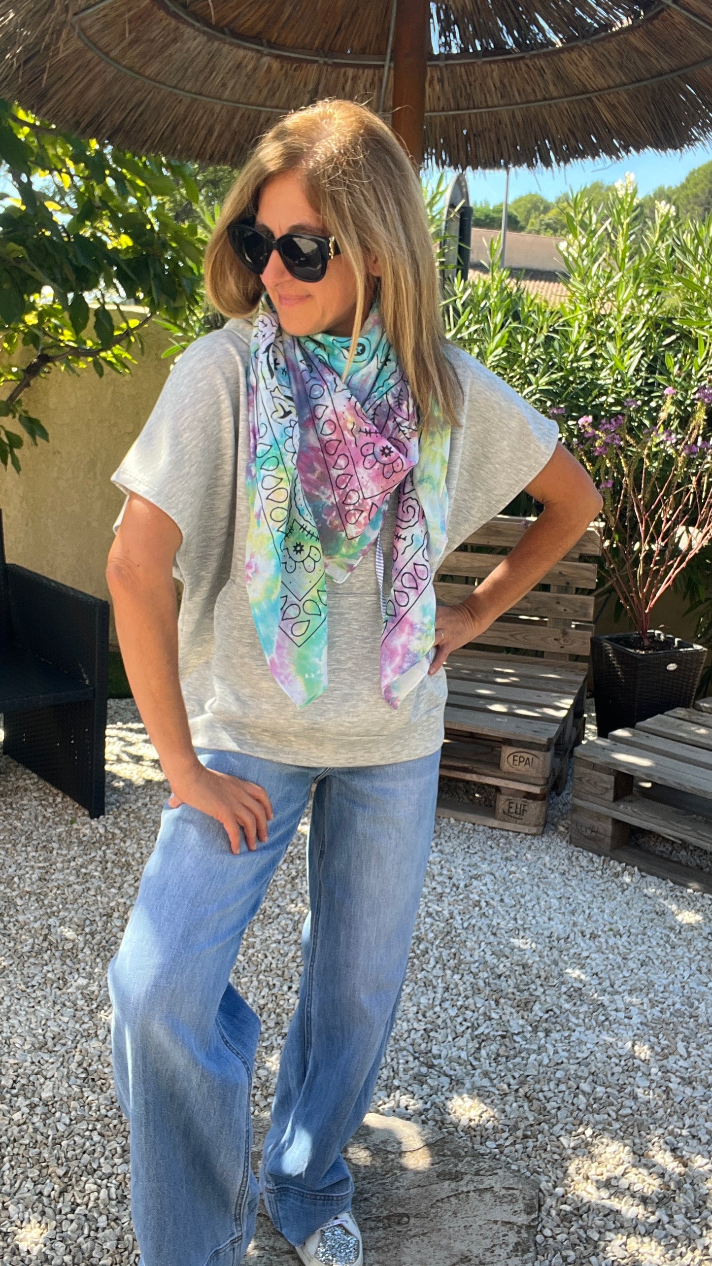 FOULARD GRAND CARRE TIE AND DIE MULTICOLORE "BANDANA"