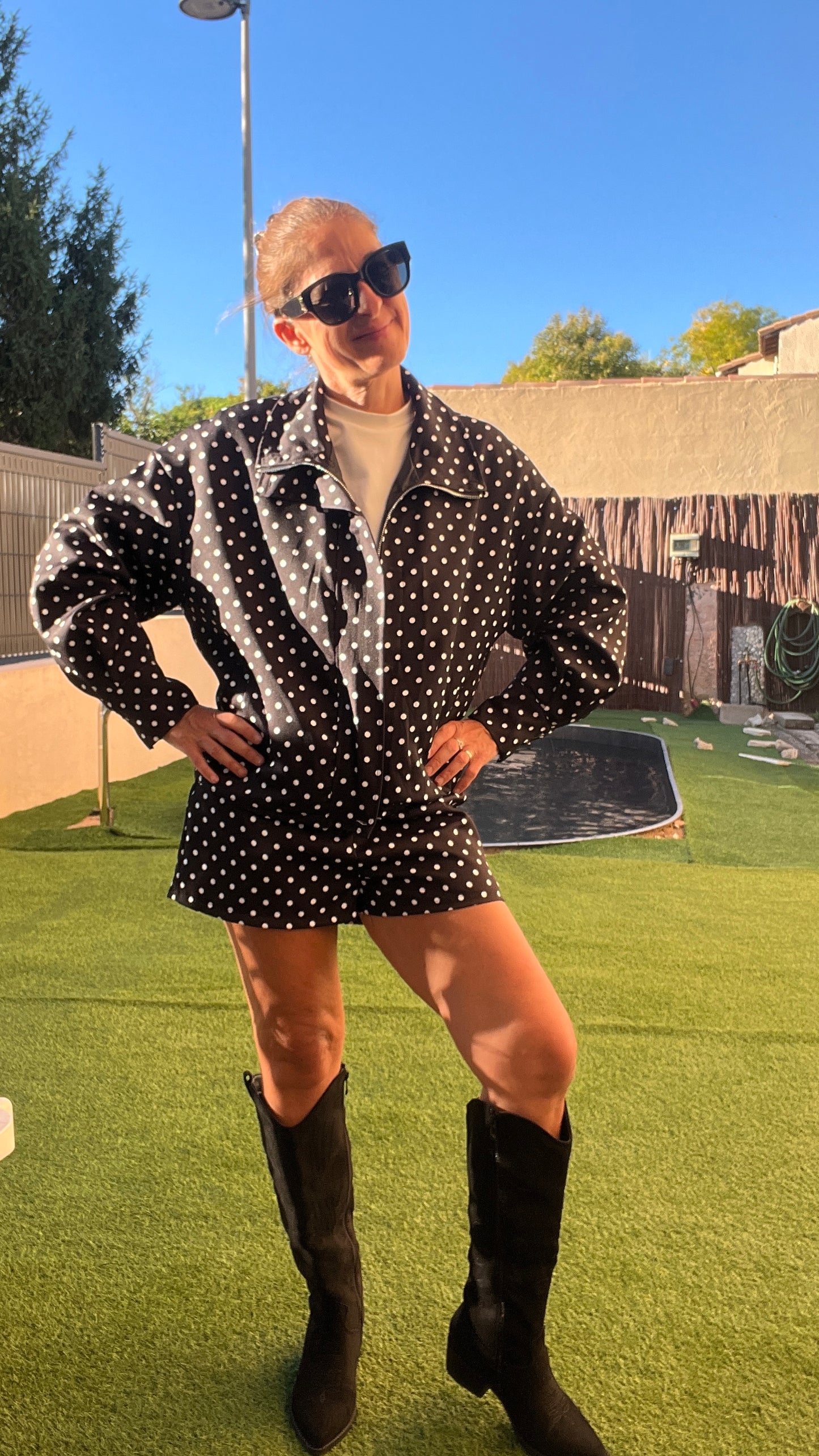 VESTE MANCHES LONGUES NOIR A POIS BLANC "AUTOMNE"