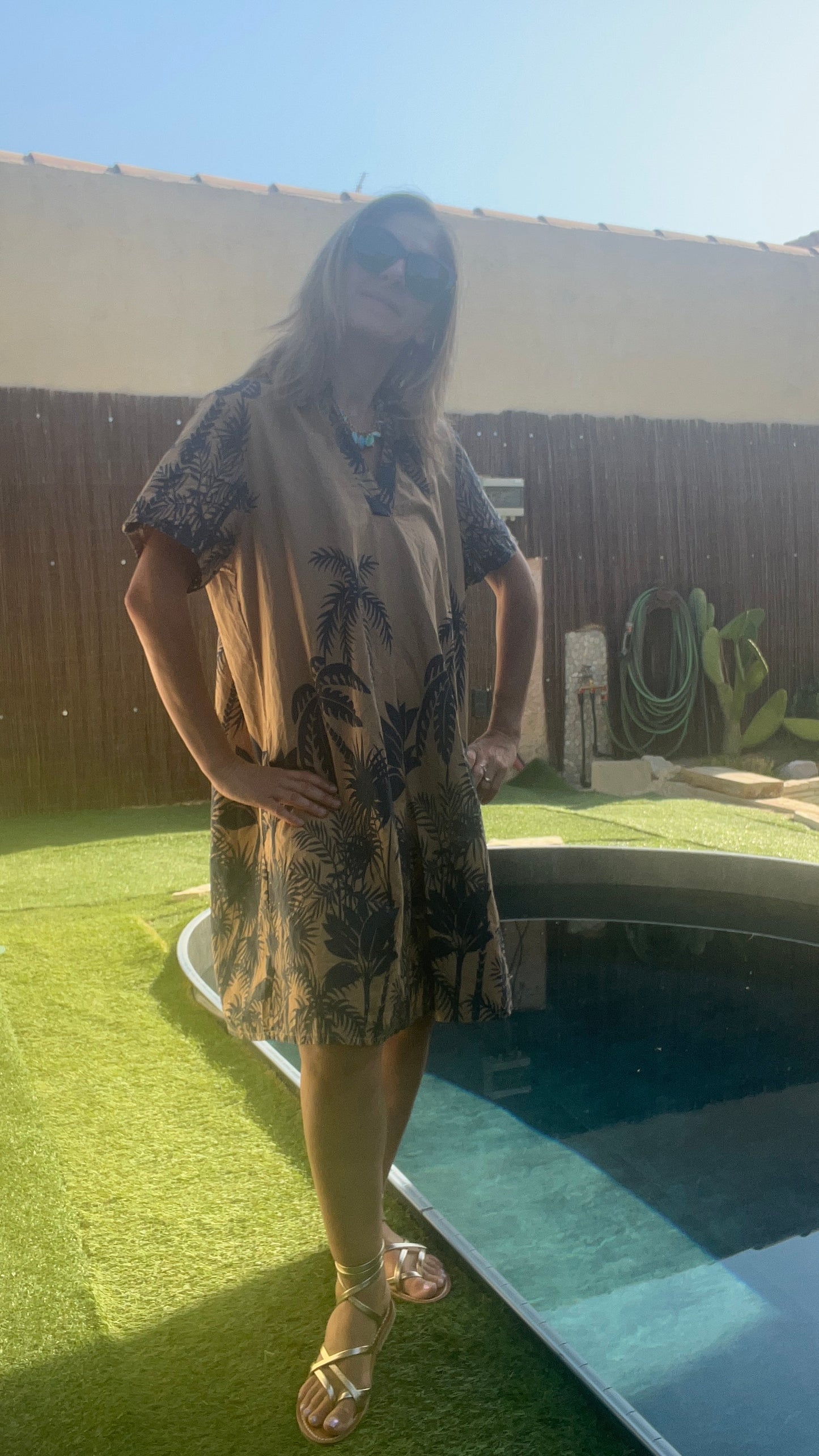 Robe beige & bleu "TROPIC"