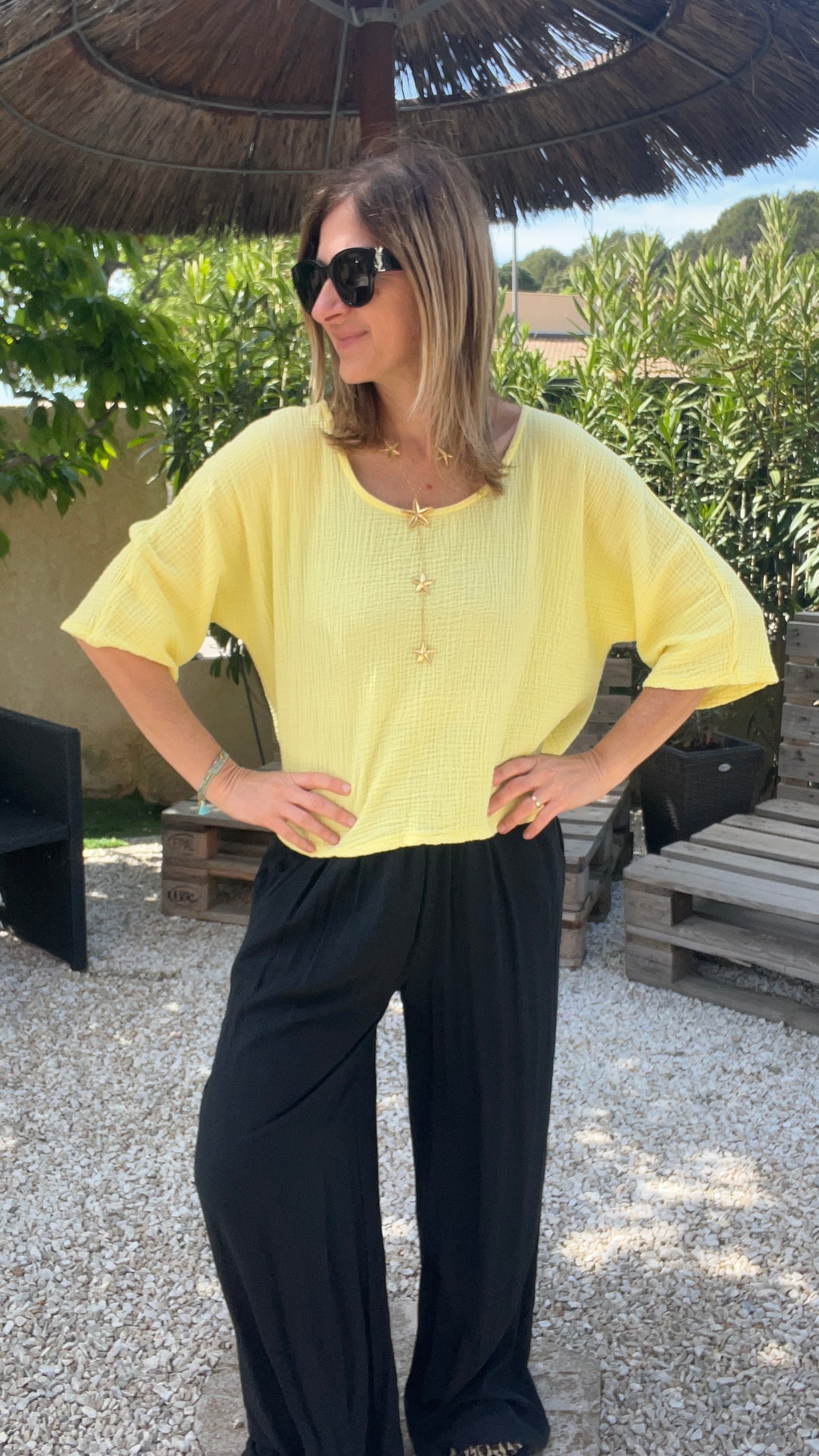 TEE SHIRT JAUNE GAZE DE COTON