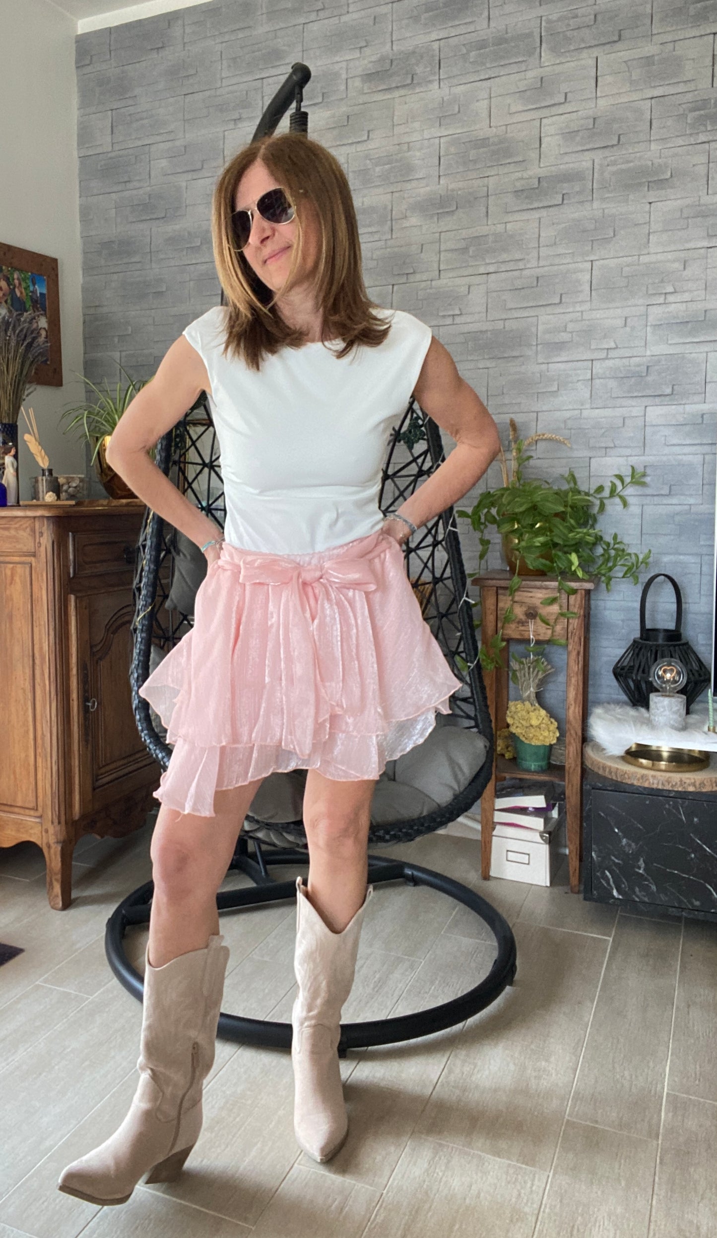 Jupe fluide rose poudrée "Céleste"