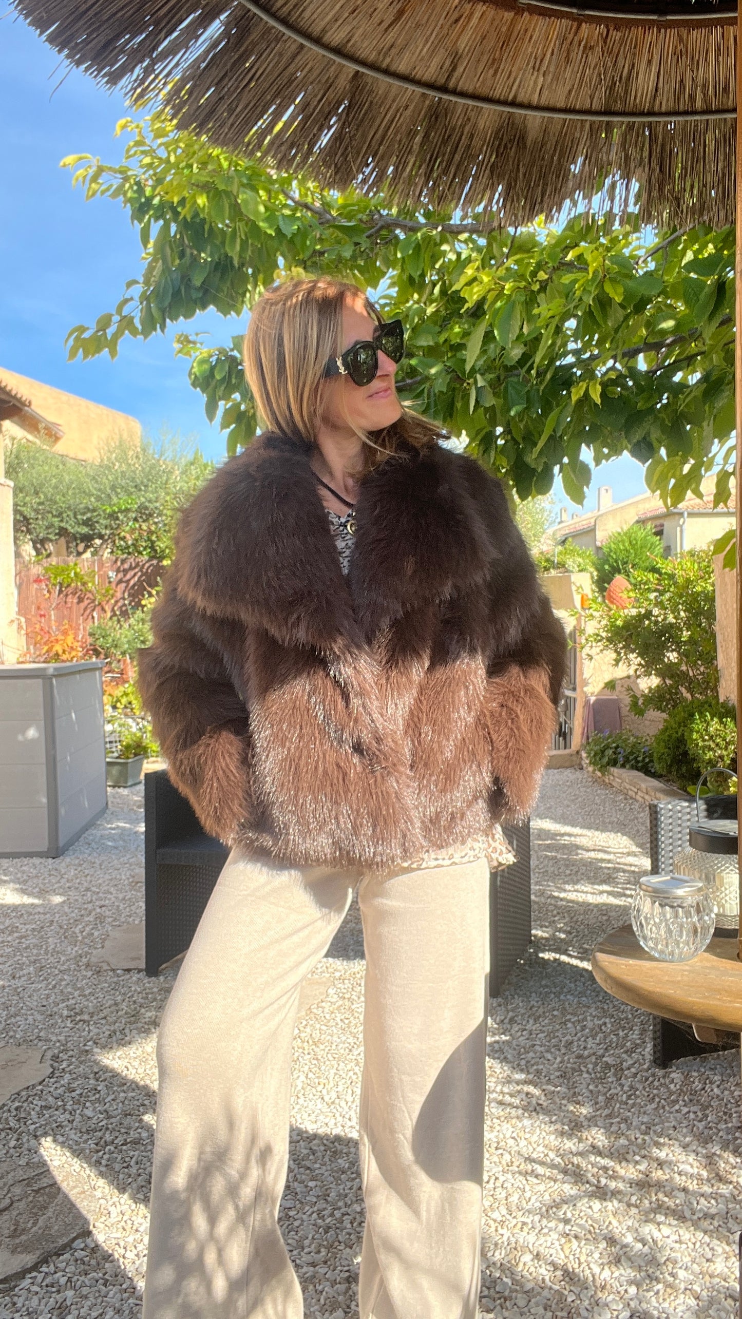 VESTE FOURRURE CHOCOLAT "CLARA"