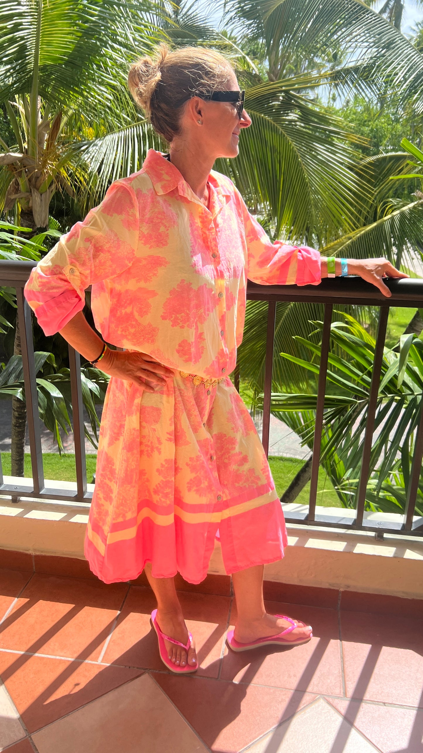 Robe chemise jaune & rose fluo "NEON"