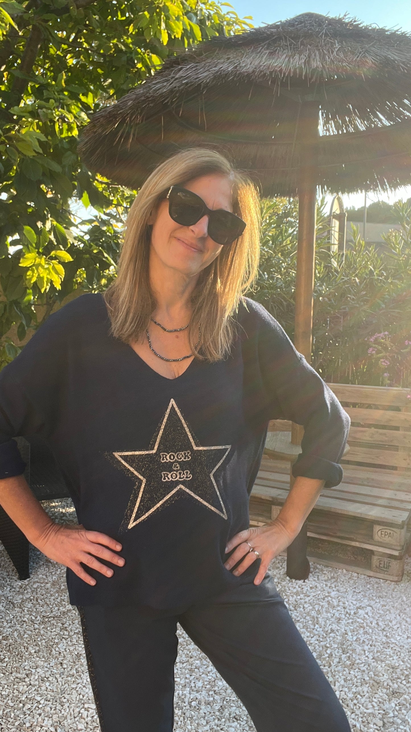 PANTALON BLEU MARINE/DORE