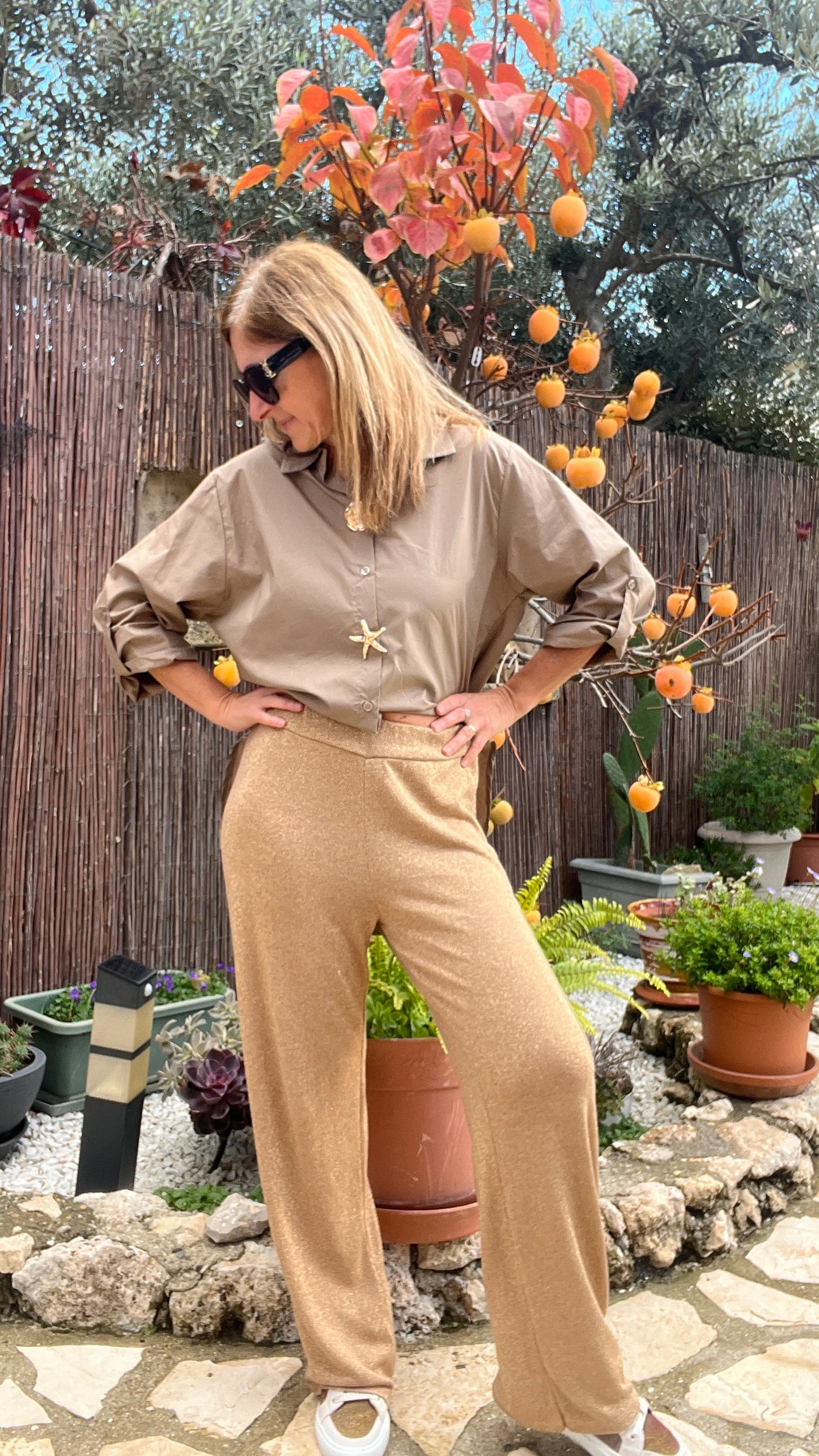 PANTALON FLUIDE PAILLETTES DORE