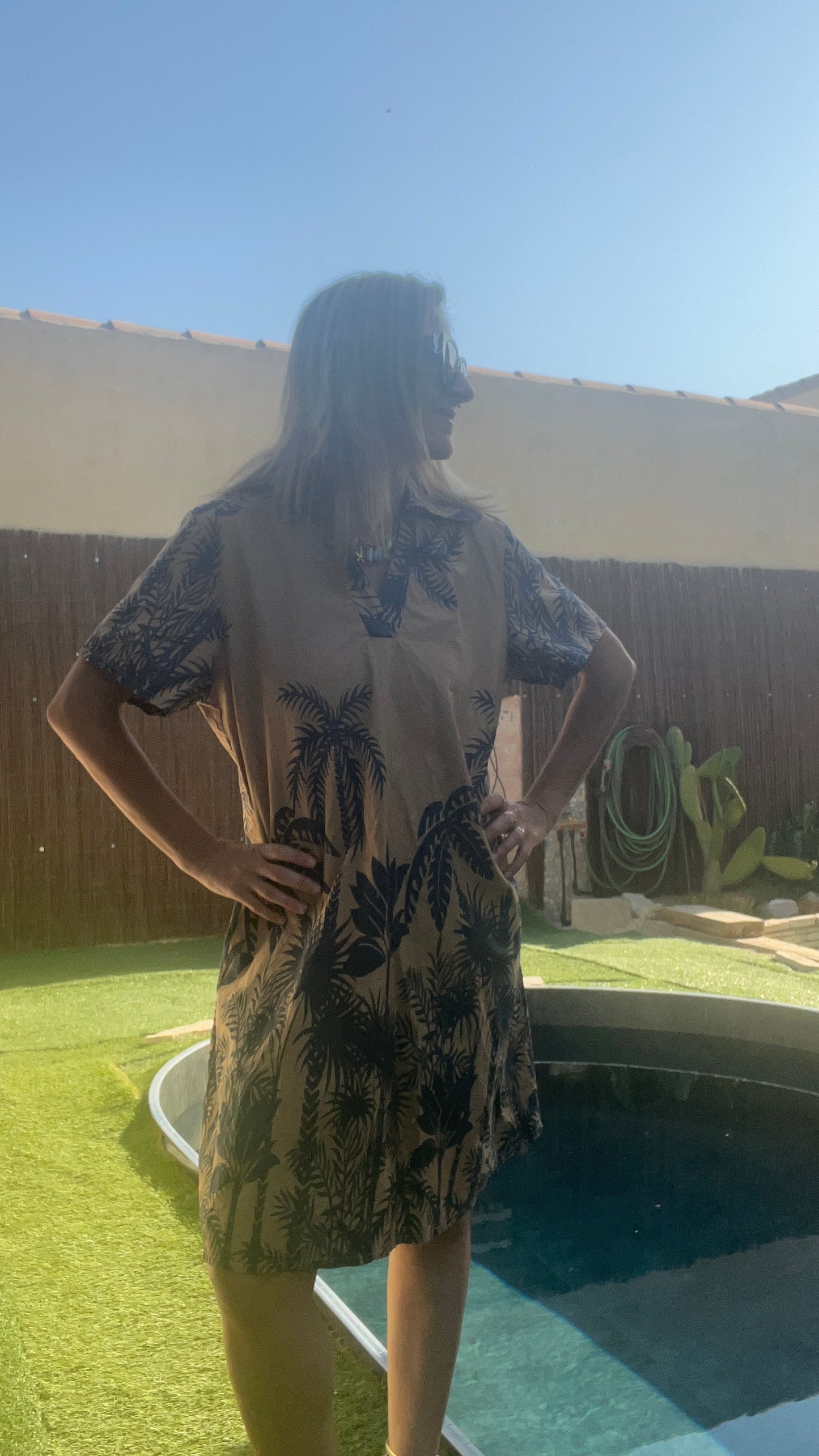 Robe beige & bleu "TROPIC"