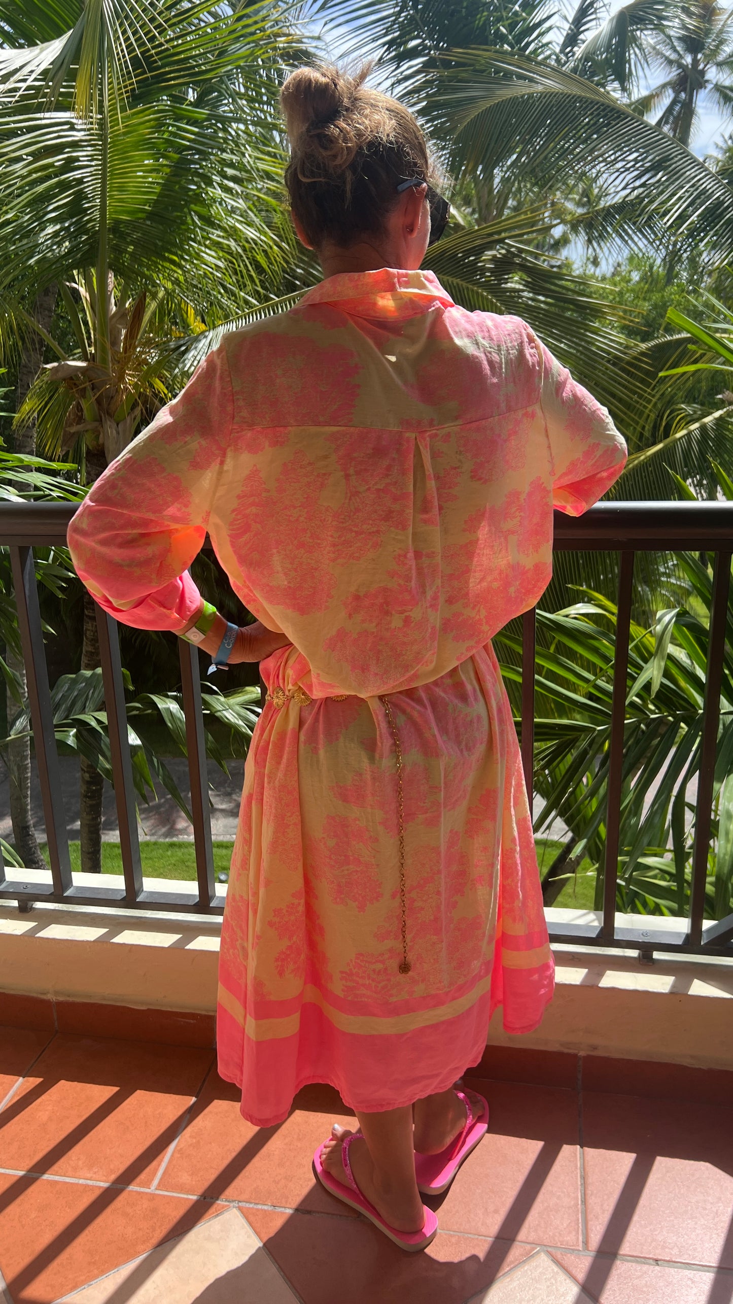 Robe chemise jaune & rose fluo "NEON"