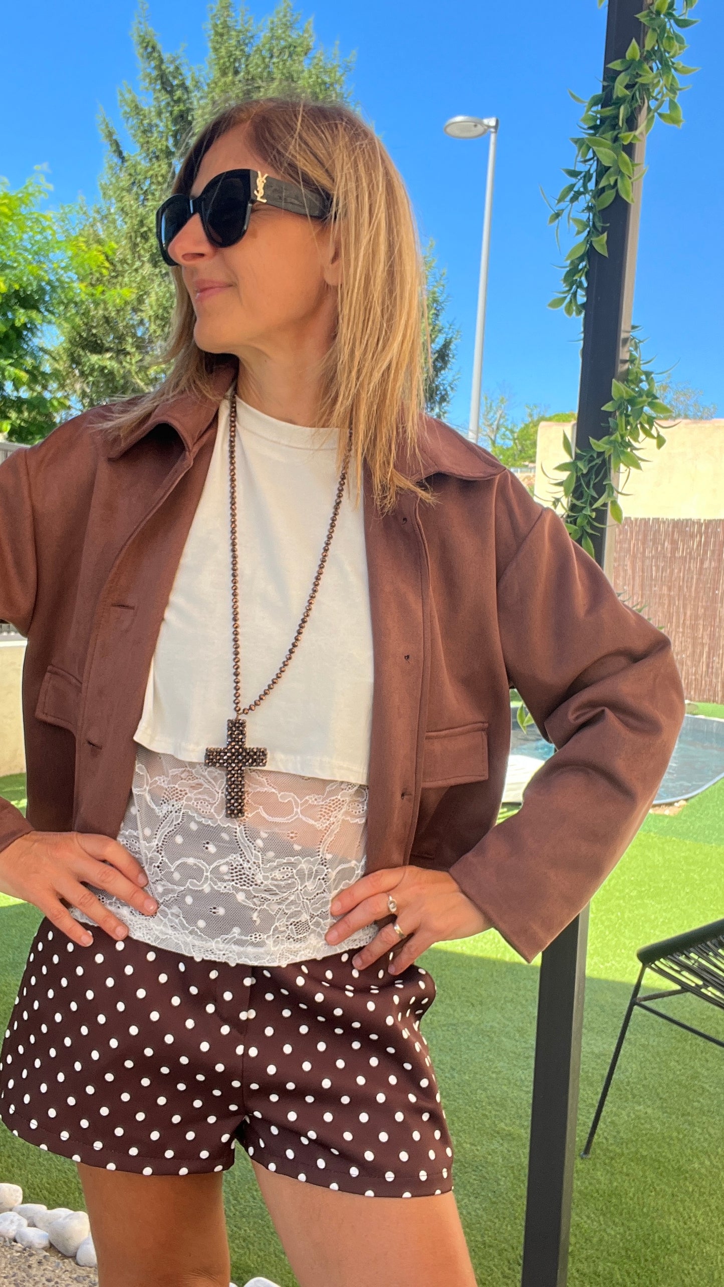 VESTE COURTE MARRON GLACE "SUEDINE"