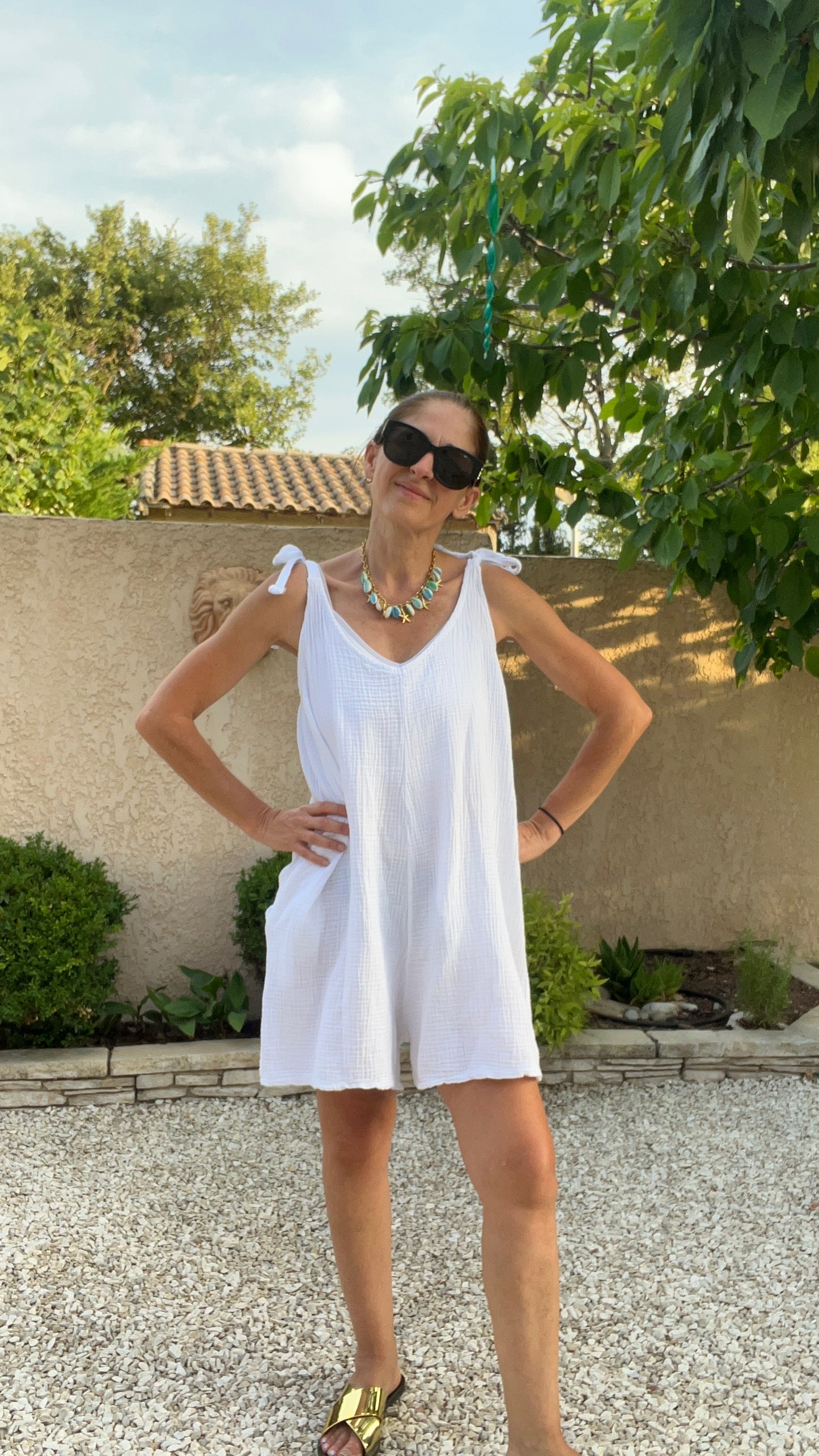 Combishort blanc "gaze de coton"