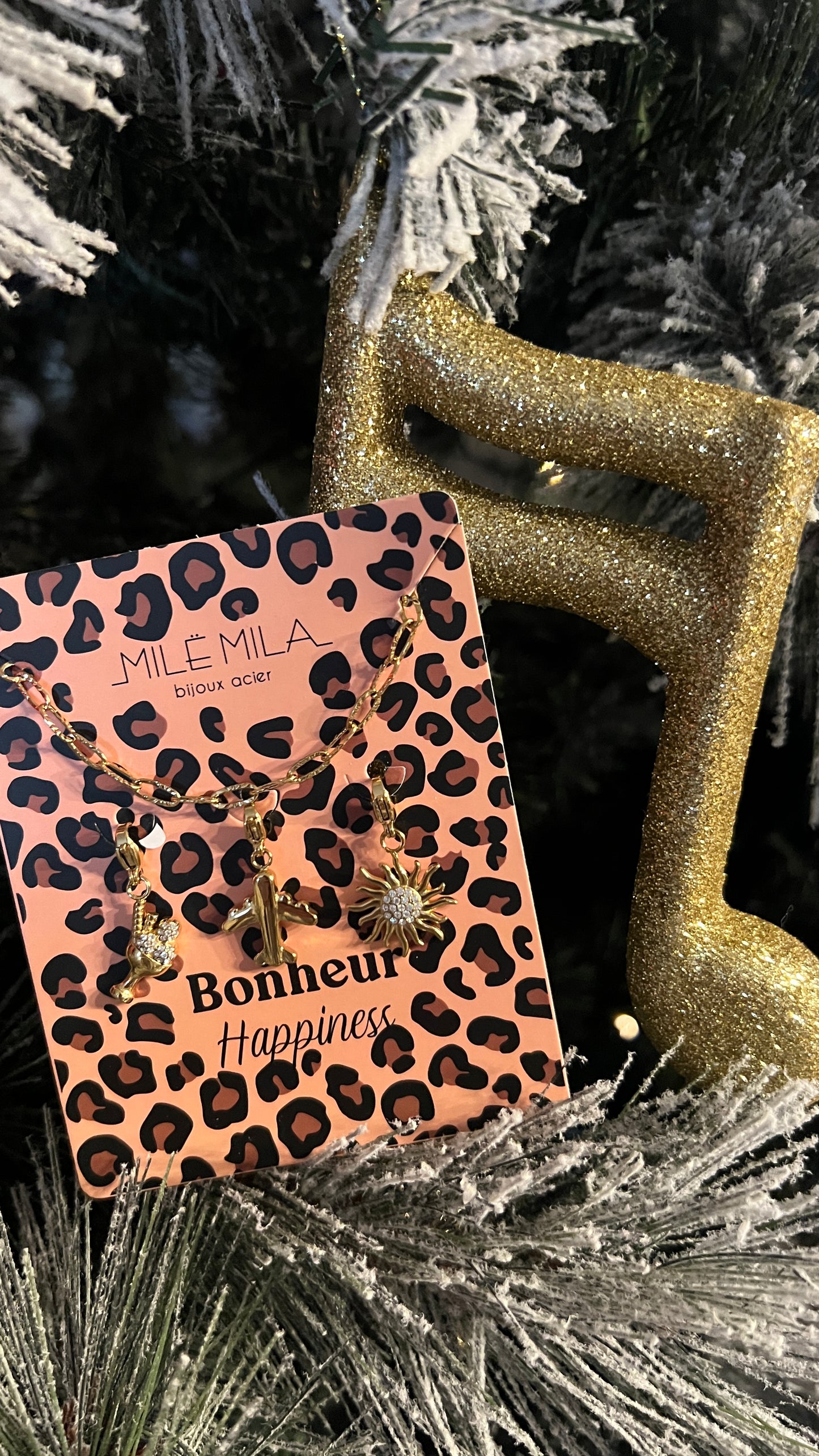 COLLIER DORE MAILLONS & CHARM'S HAPPINESS "MILE MILA"