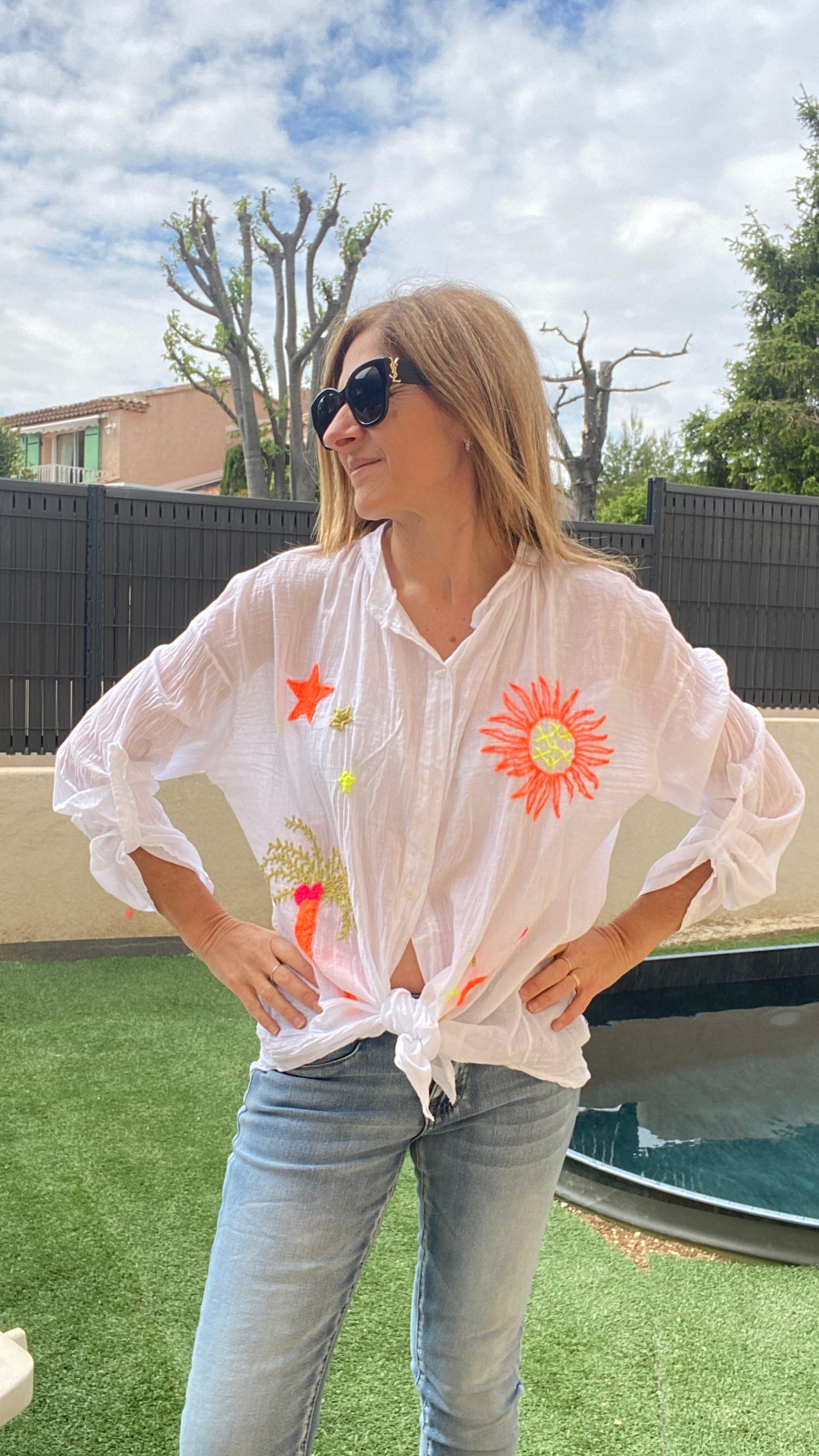 Chemise blanche motif fluo "Soleil"