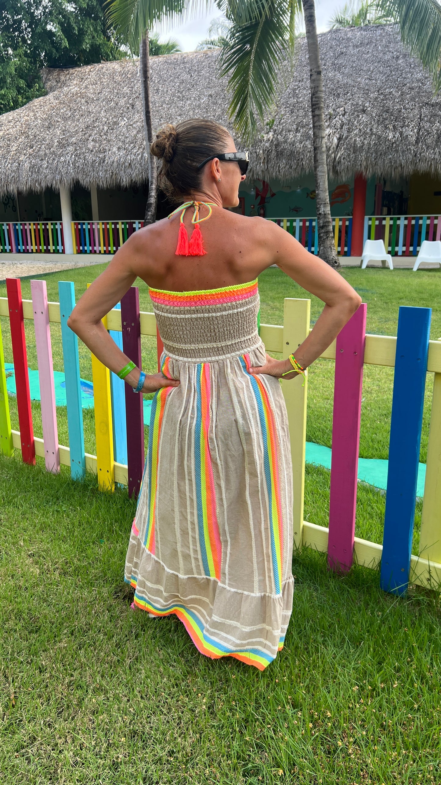 Robe bustier beige & fluo