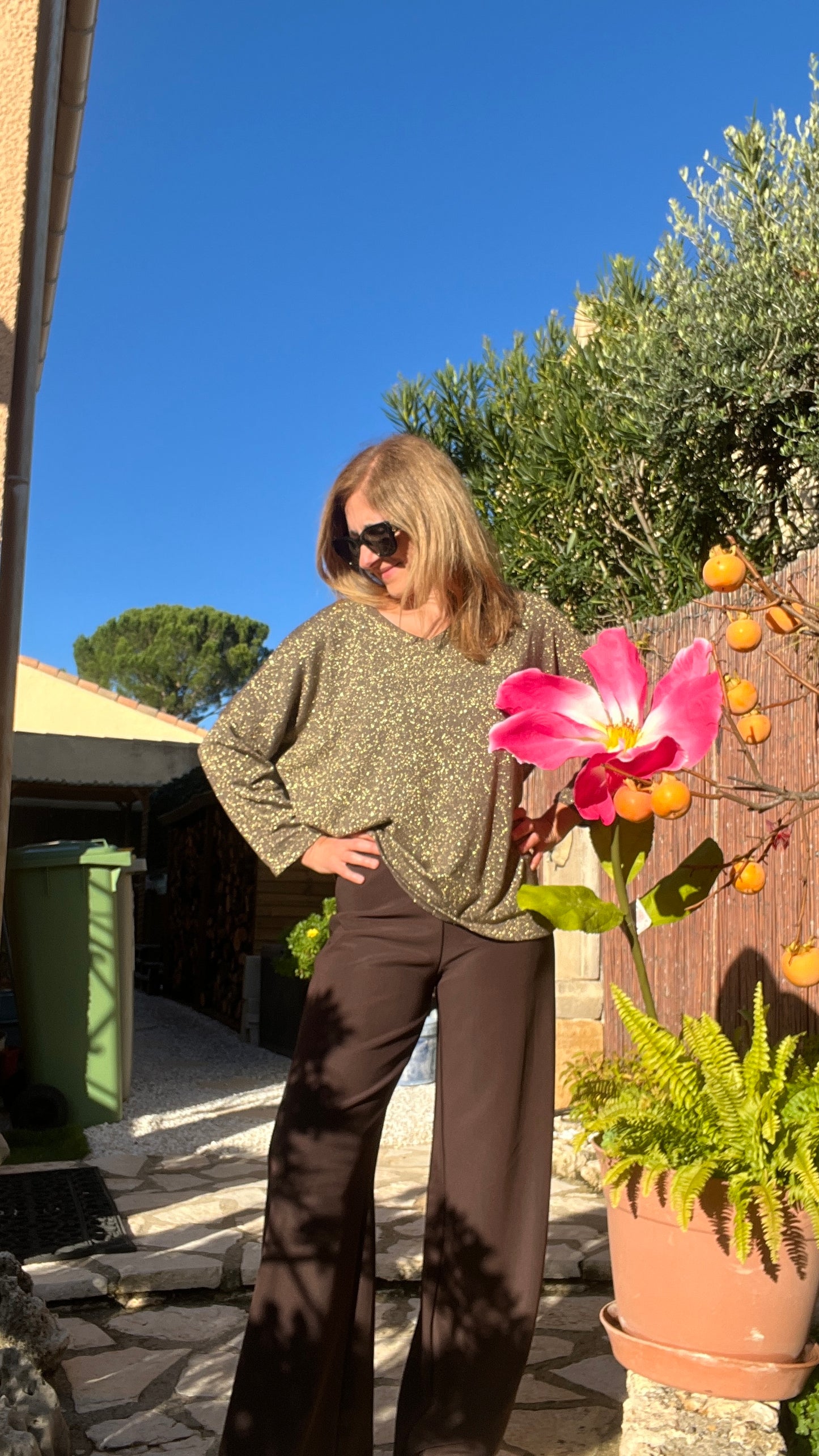 PANTALON FLUIDE CHOCOLAT "CLARA"