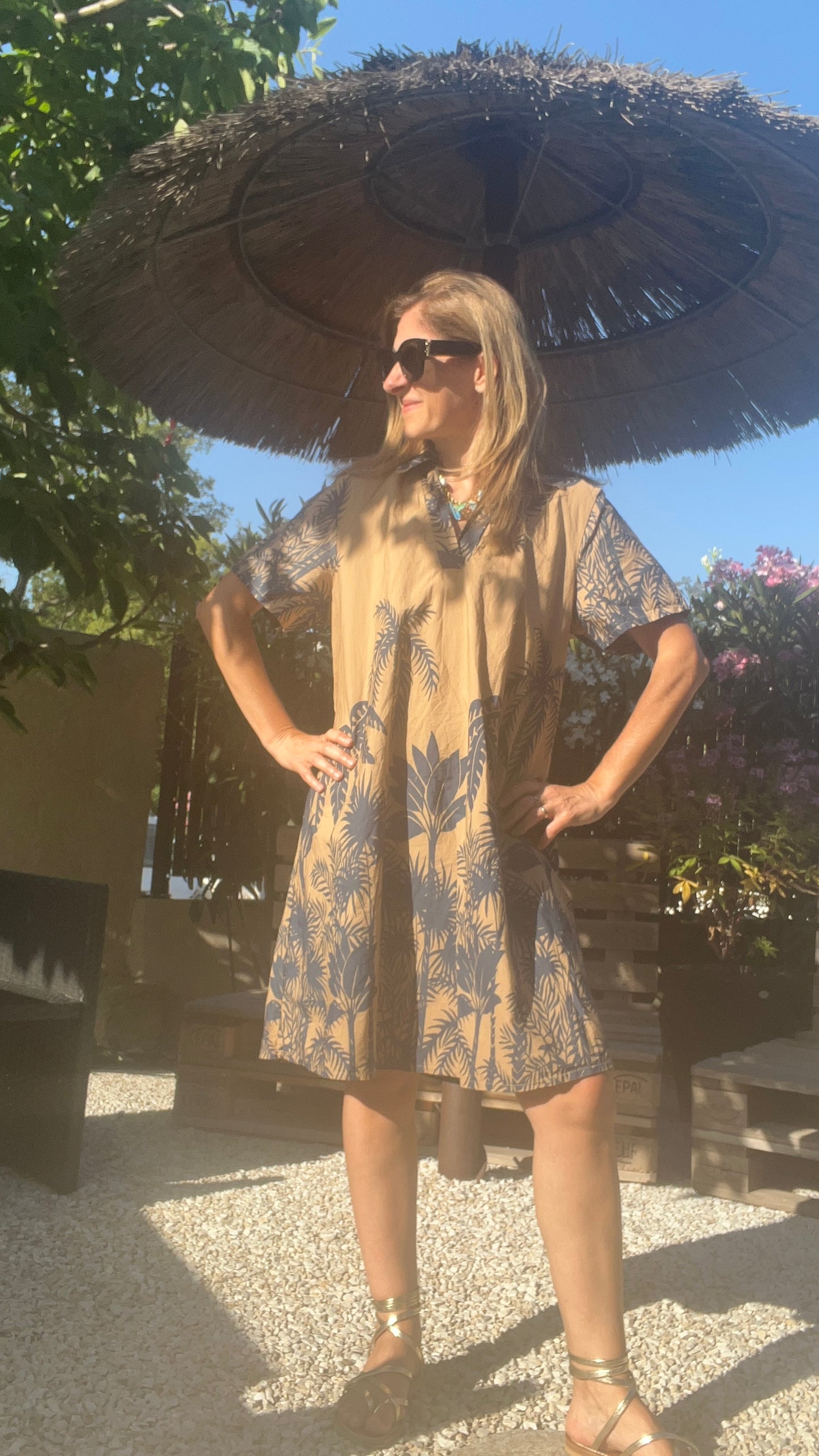 Robe beige & bleu "TROPIC"