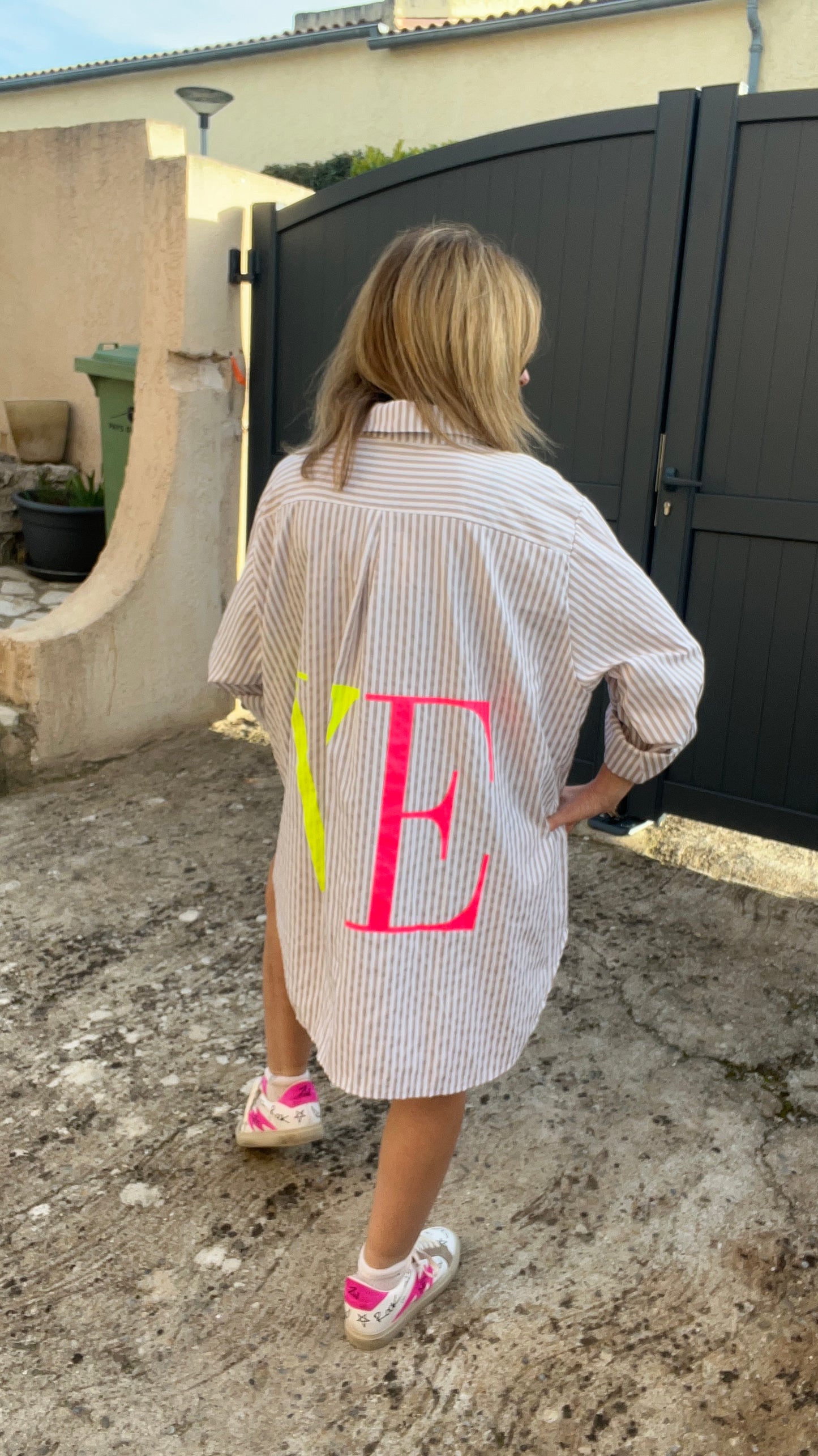 TUNIQUE ROBE BLANC/BEIGE "LOVE FLUO"