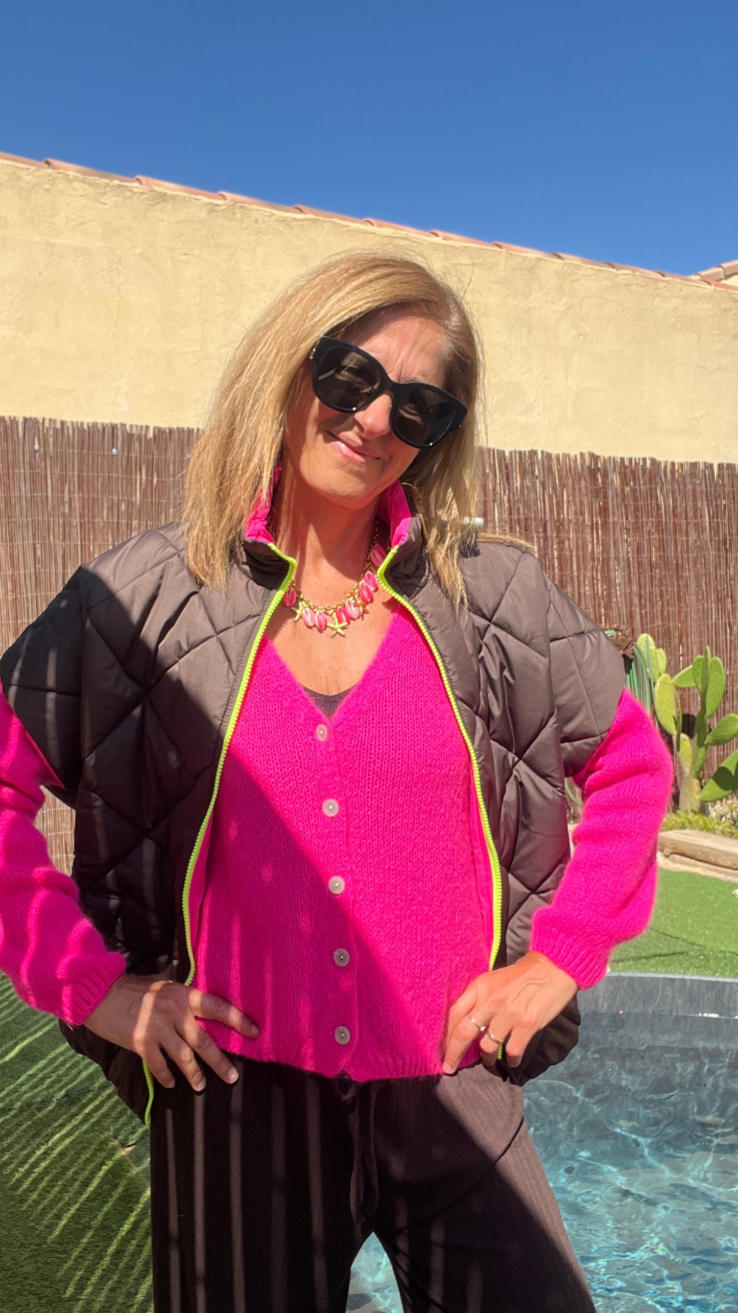 GILET ROSE FLUO MANCHES LONGUES "MAYA"
