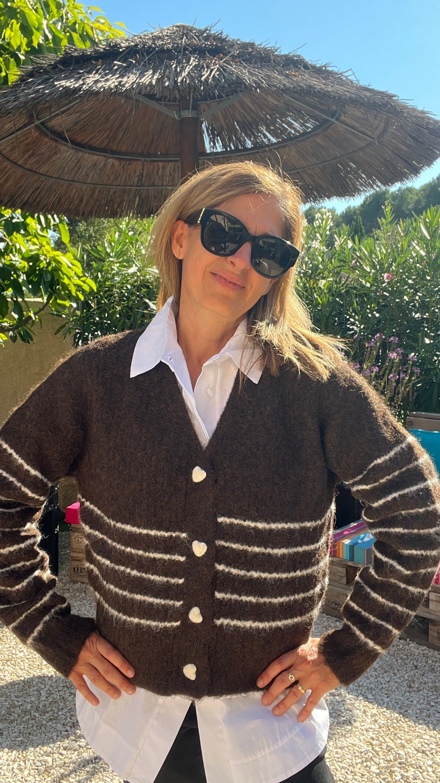 GILET RAYE CHOCOLAT & BLANC "VICTOIRE"