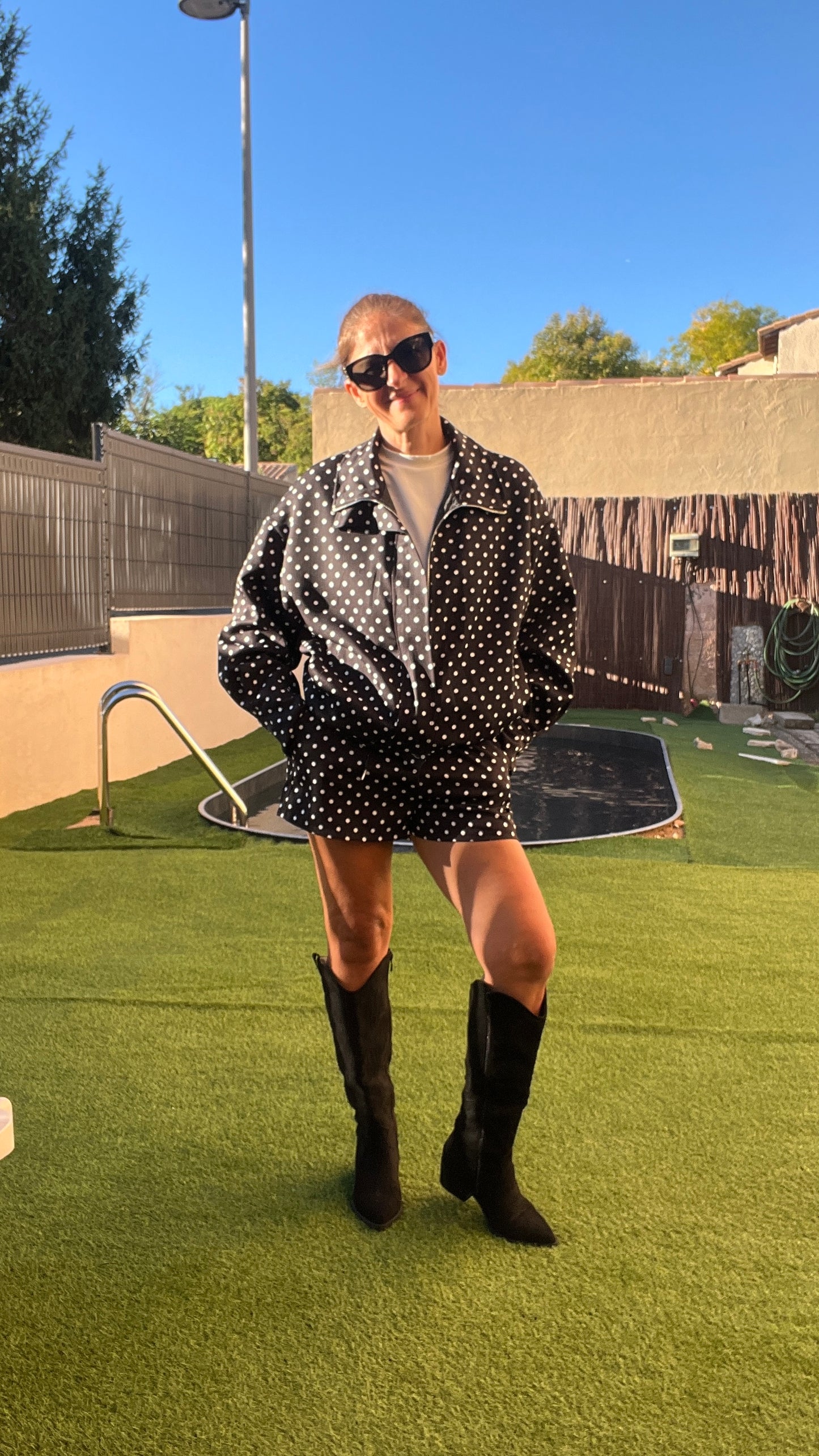 VESTE MANCHES LONGUES NOIR A POIS BLANC "AUTOMNE"