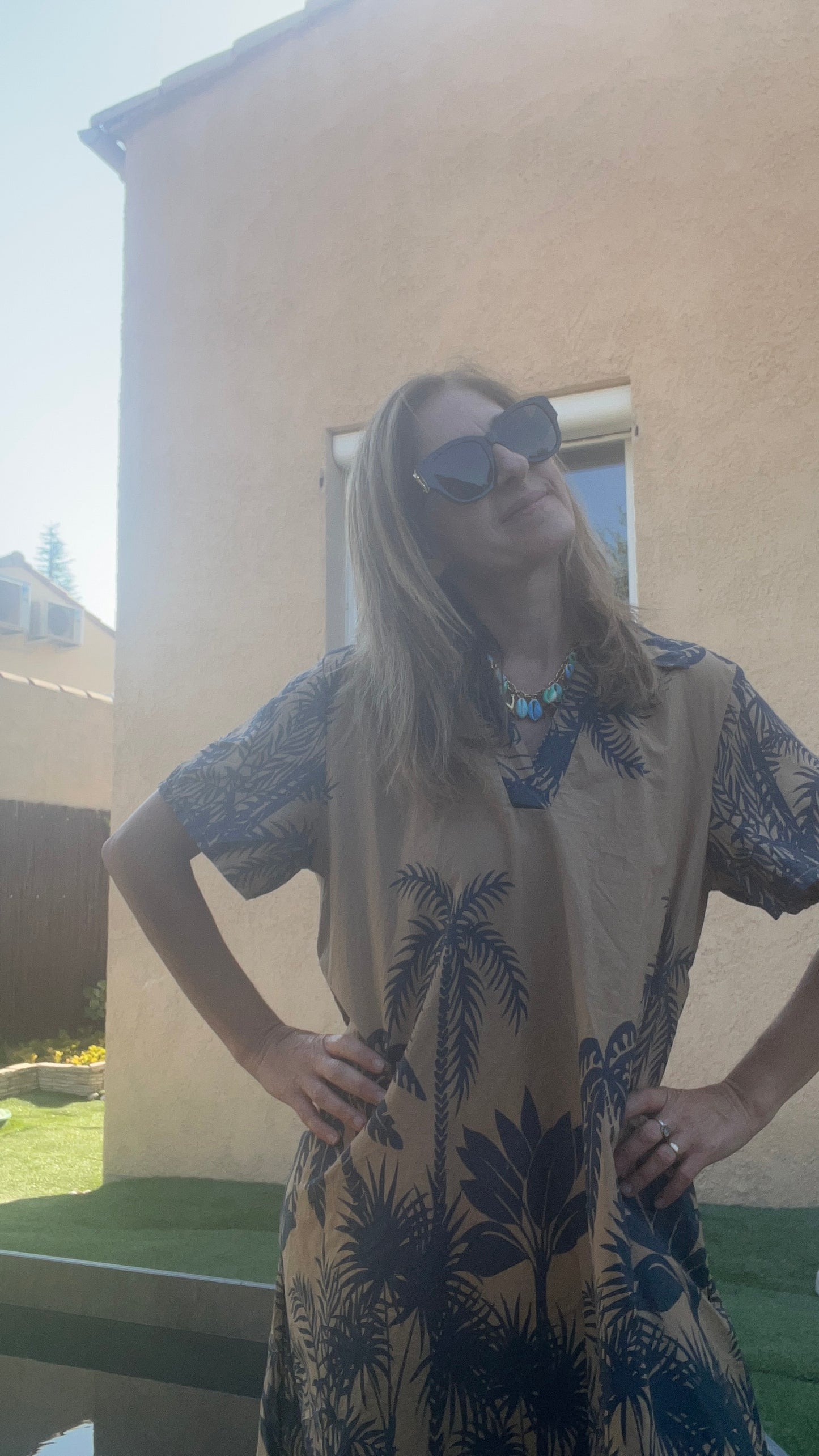 Robe beige & bleu "TROPIC"