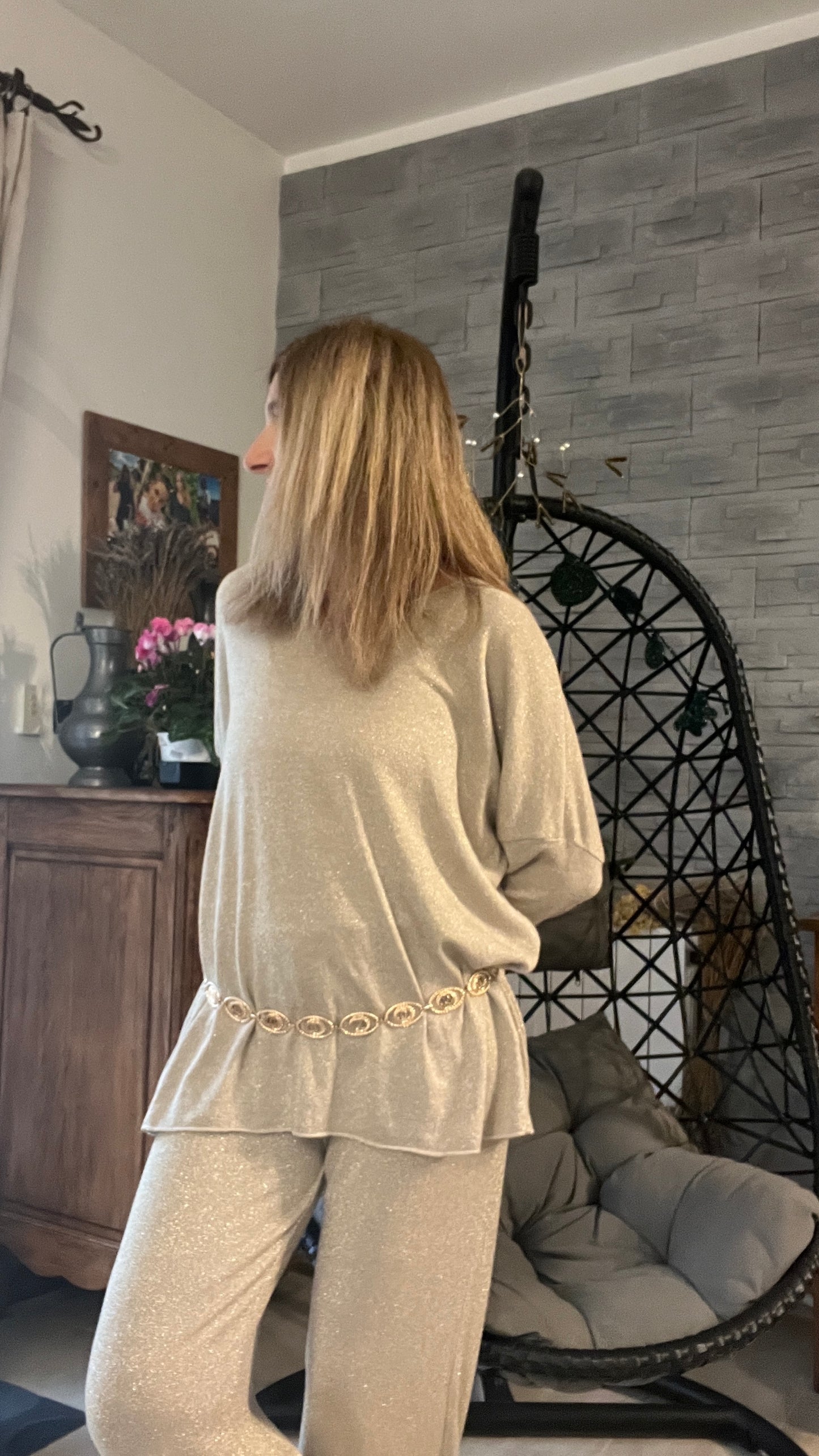 TUNIQUE PAILLETTES BEIGE/DORE