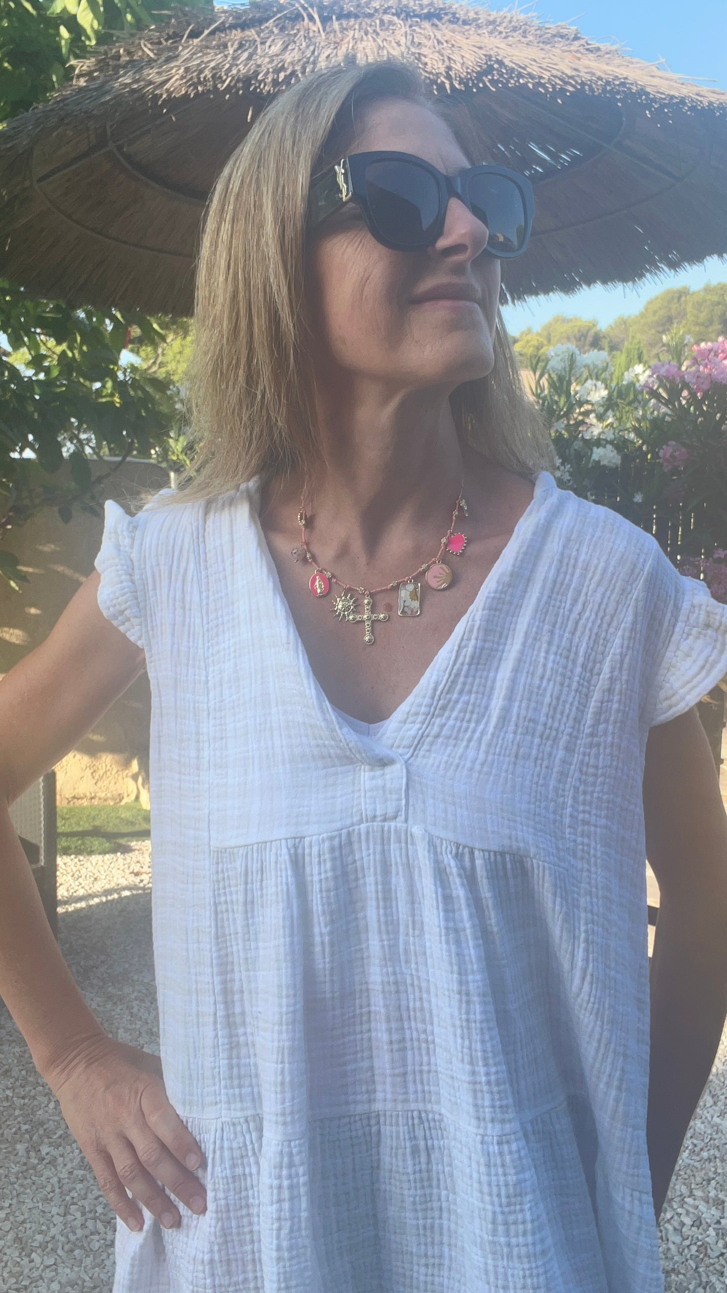 Robe courte blanc & beige