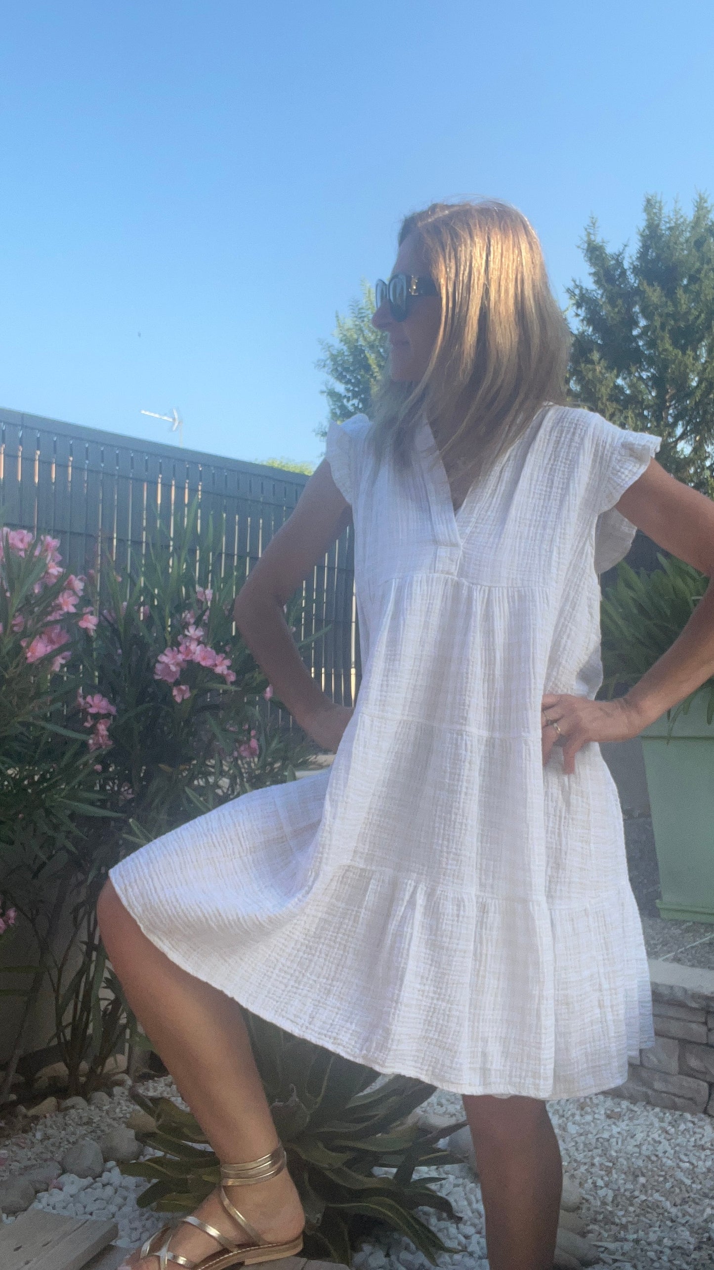 Robe courte blanc & beige