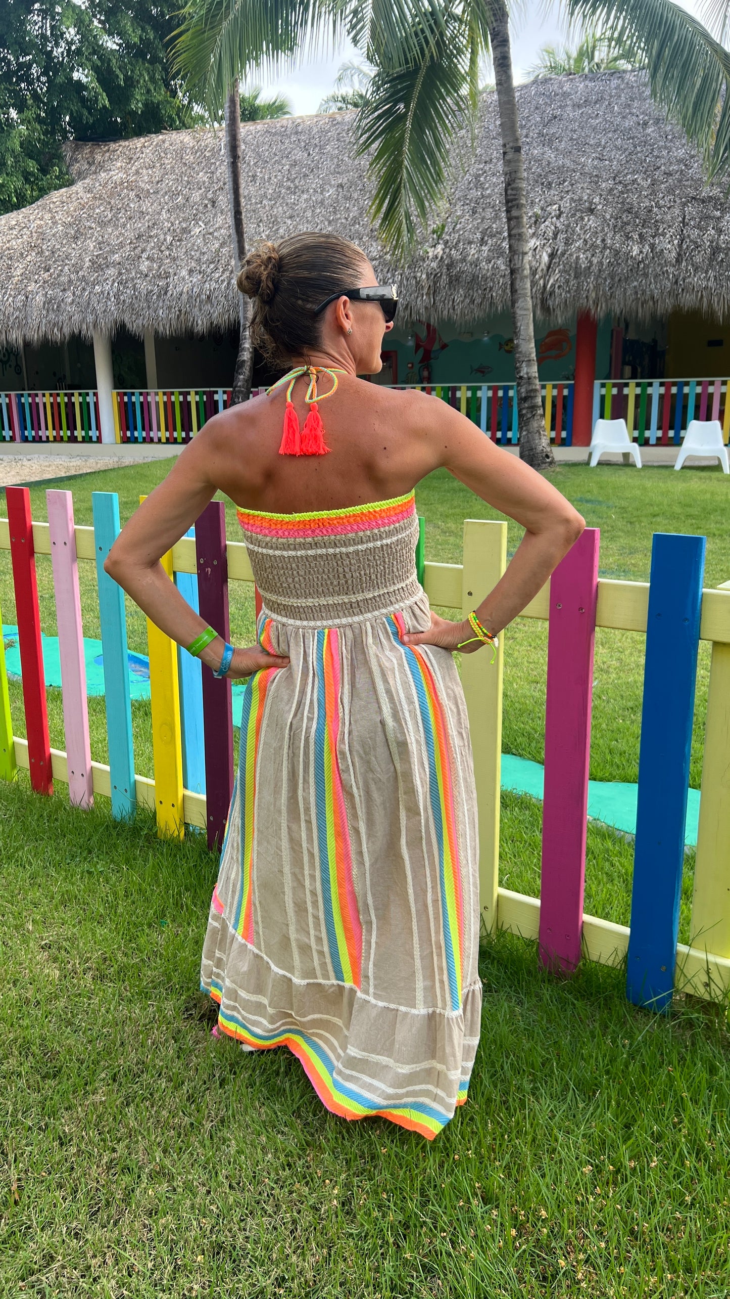 Robe bustier beige & fluo