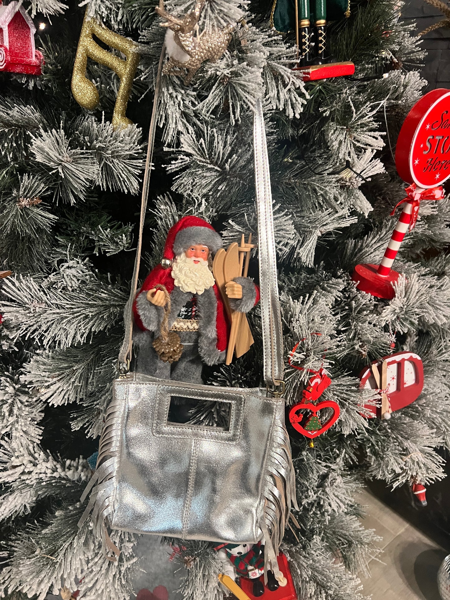 PETIT SAC EN CUIR ARGENT A FRANGES