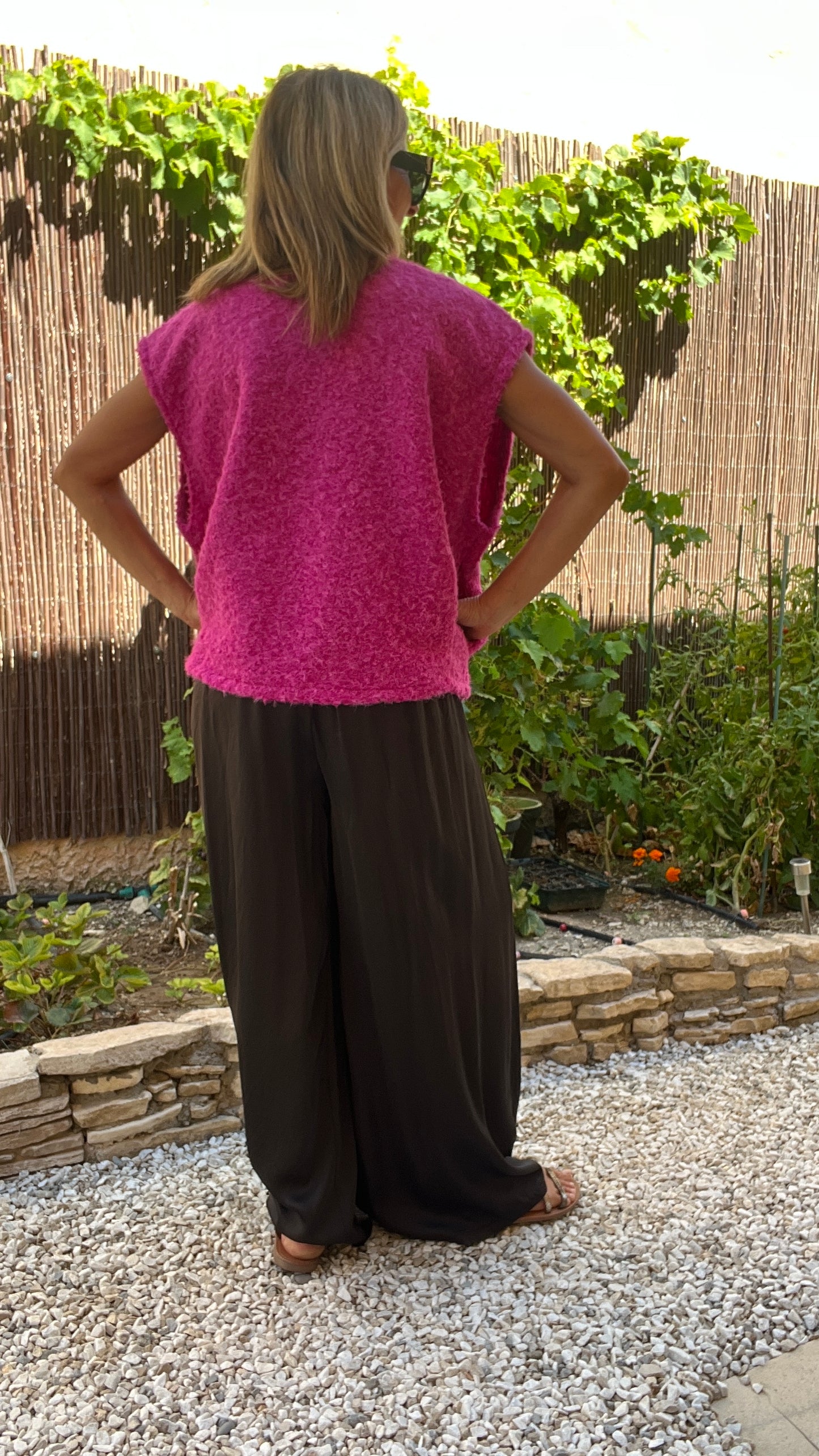 VESTE SANS MANCHES ROSE FUCHSIA « MARIE »